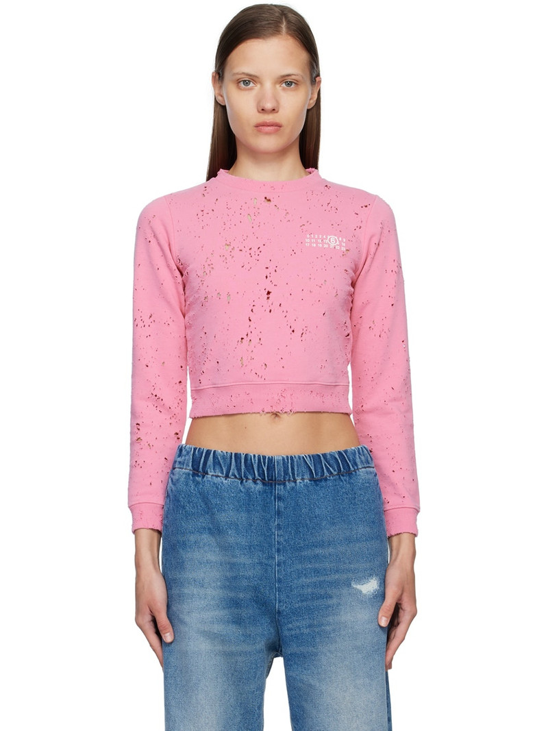 Pink Distressed Crewneck Sweatshirt 1