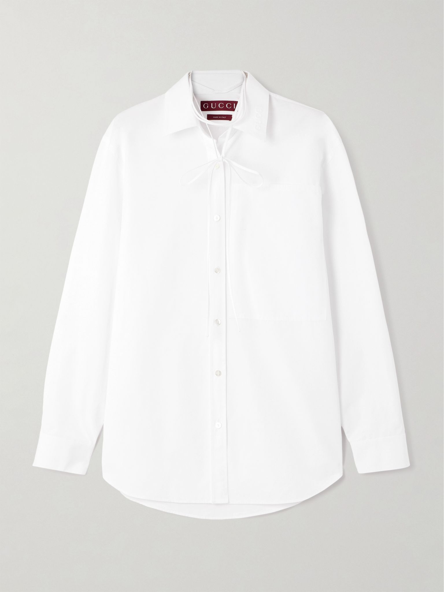 Tie-neck cotton-poplin shirt White - 1