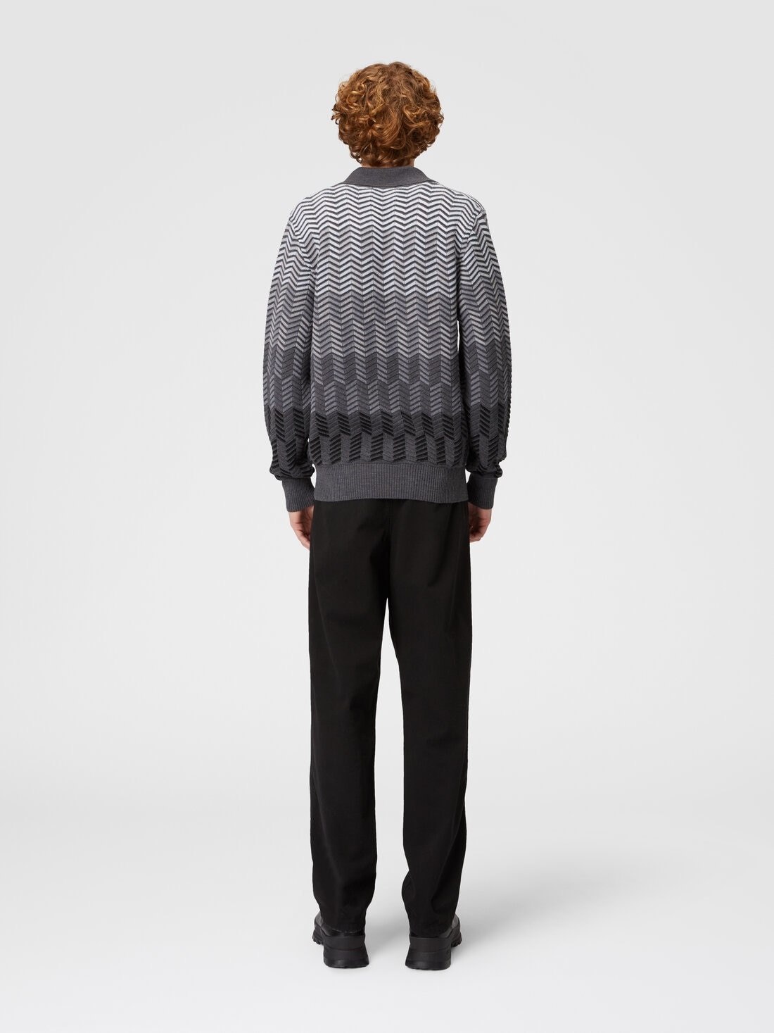 Long-sleeved polo shirt in zigzag virgin wool - 3