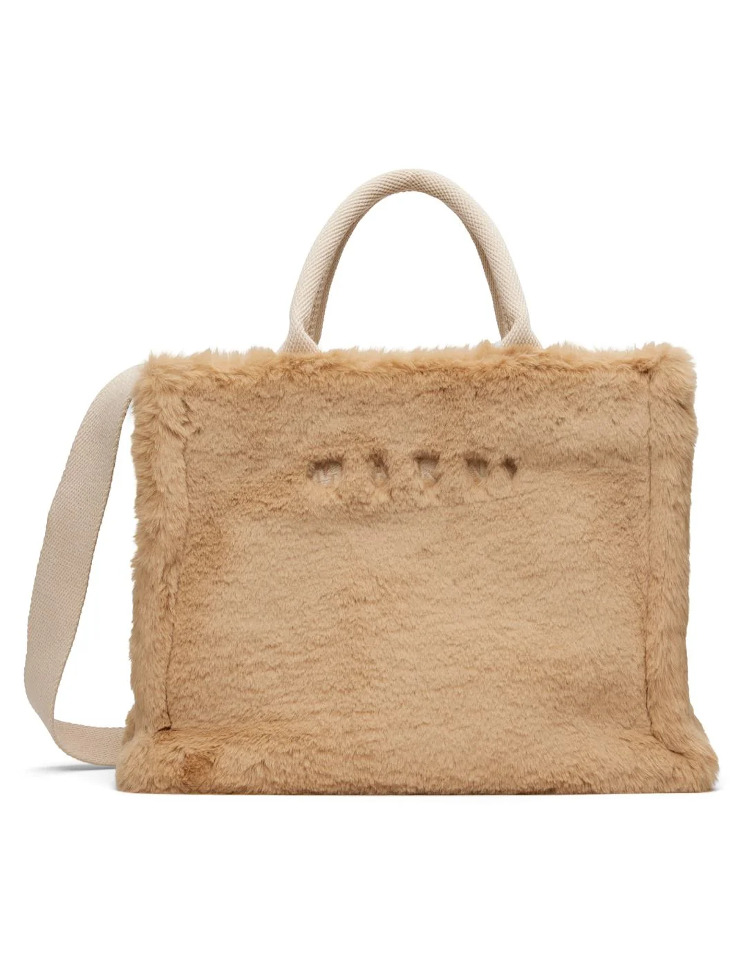 Beige Small Faux-Fur Basket Tote - 1