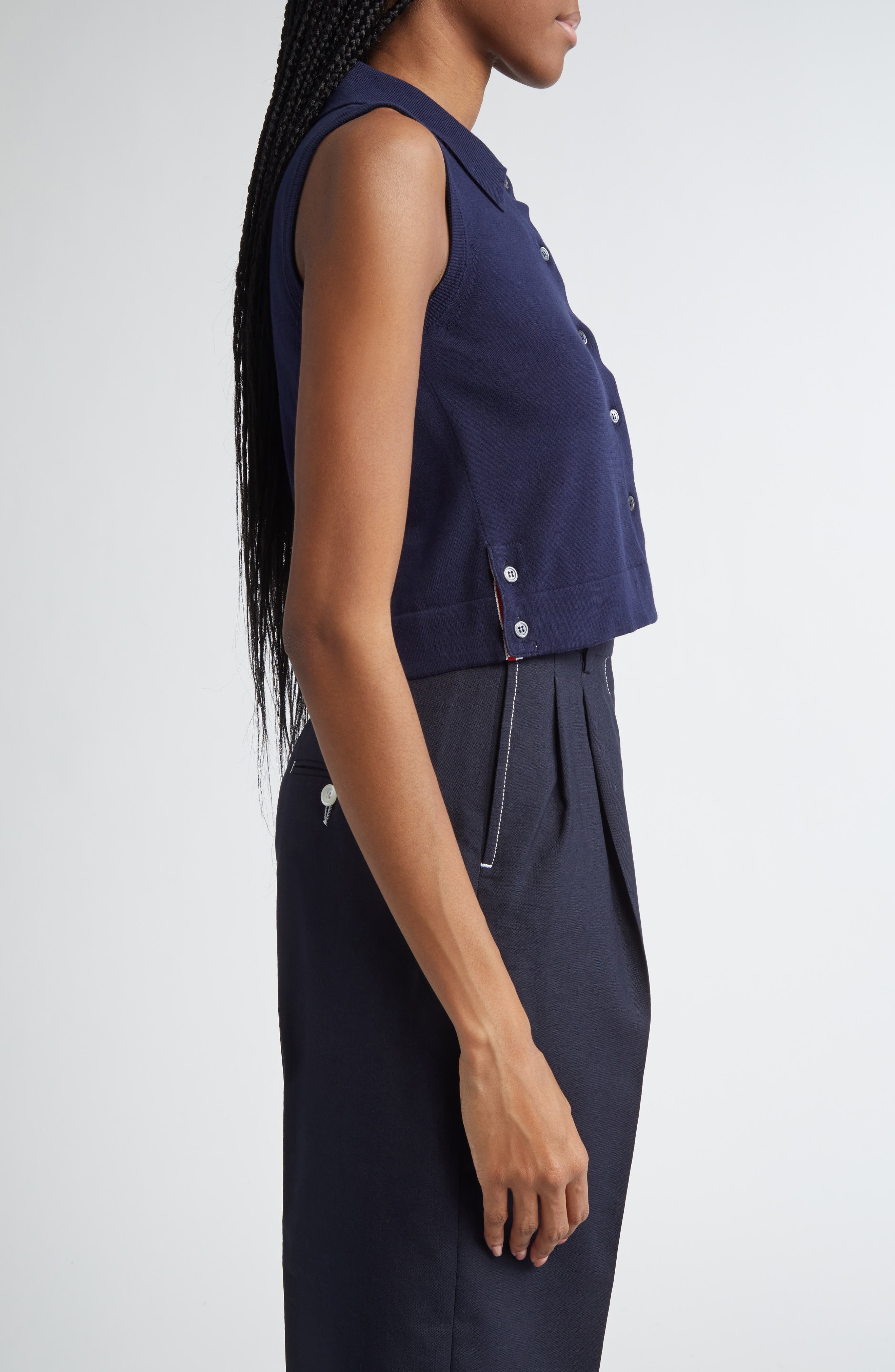 Thom Browne 4-Bar Crop Cotton Polo in Navy at Nordstrom - 4