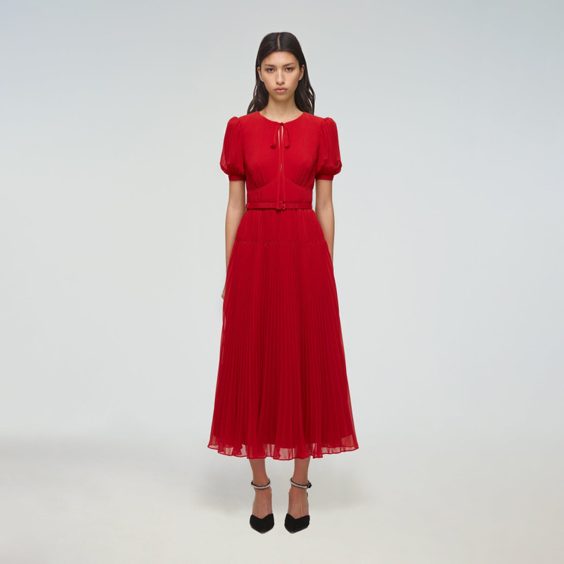 knee length dresses for ladies Red Chiffon A-Line Slip Midi Dress & Reviews - Red - Dresses