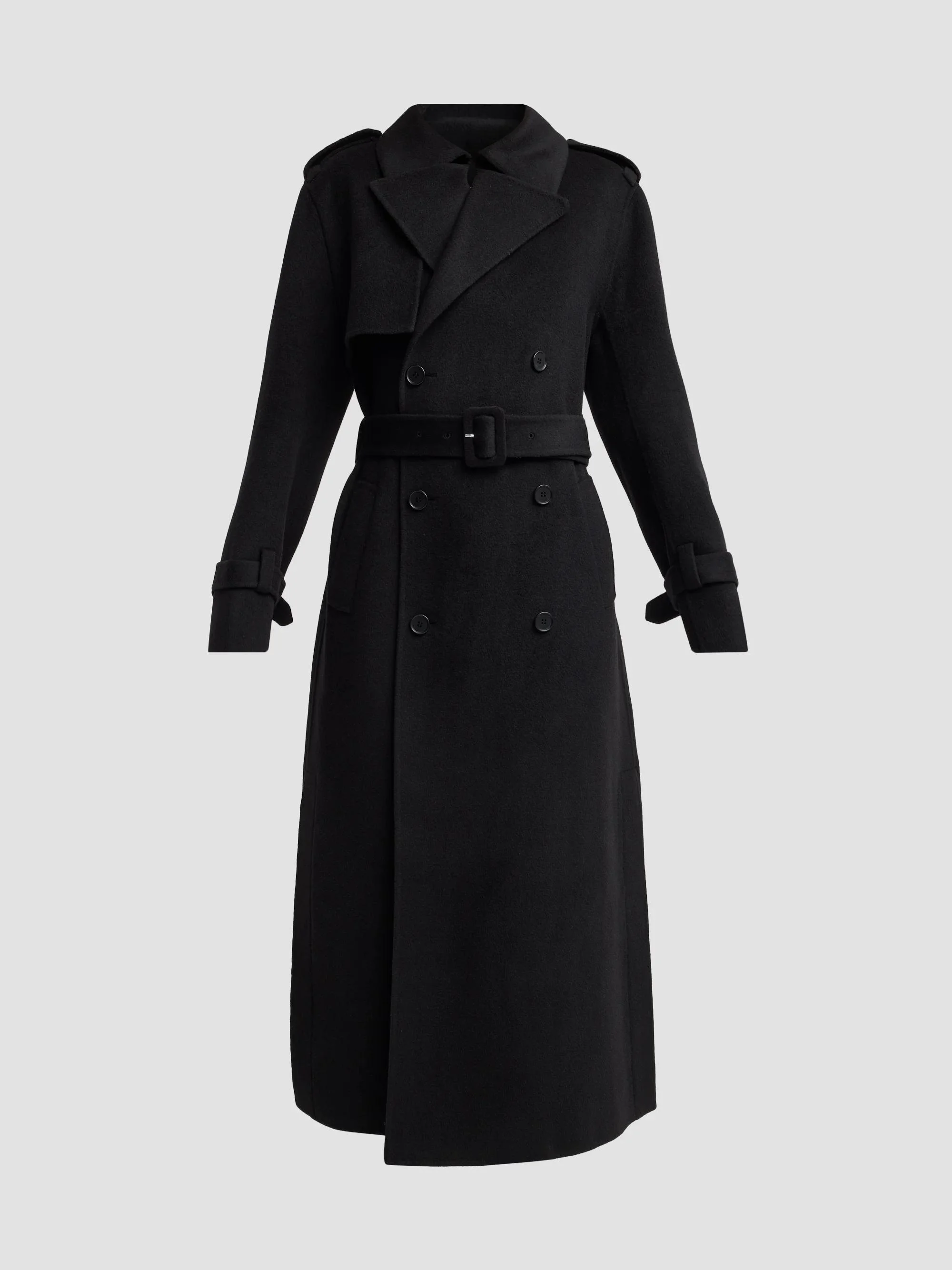 Women's Rumi Wool-Blend Belted Long Coat - Black - 1