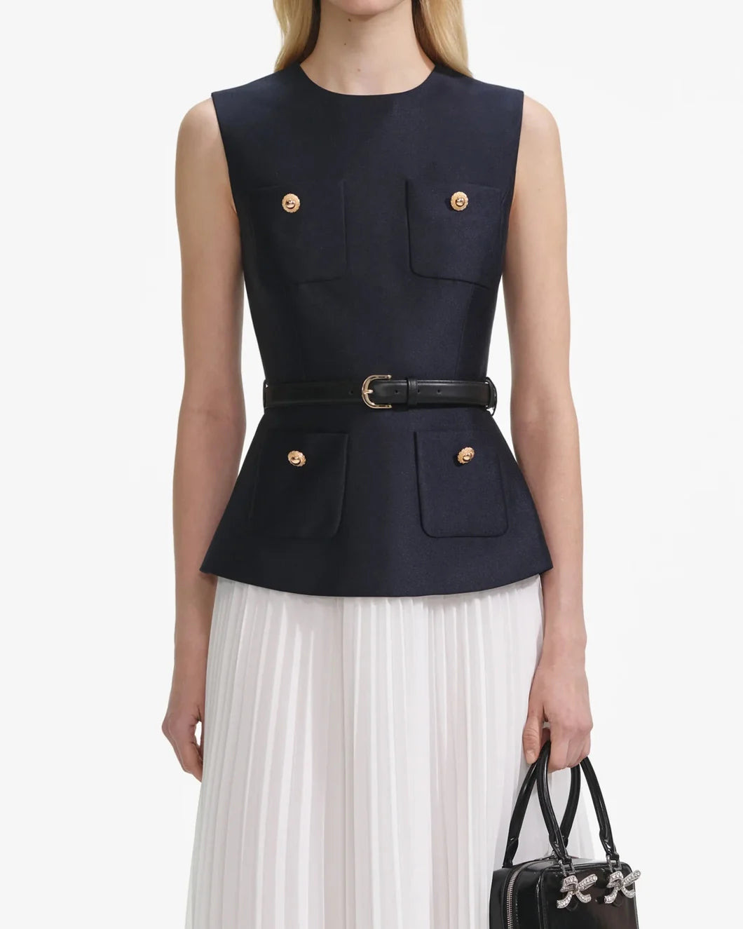 NAVY TAFFETA MIDI DRESS - 5