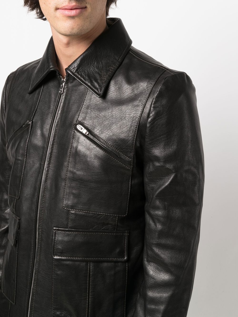 zip-up leather jacket - 5