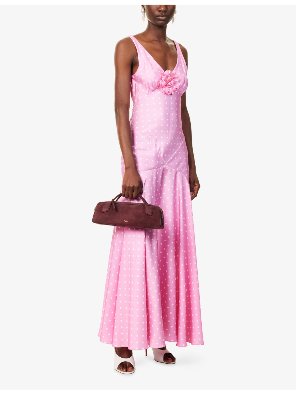 Polka Dot V-Neck Silk Maxi Dress - 2