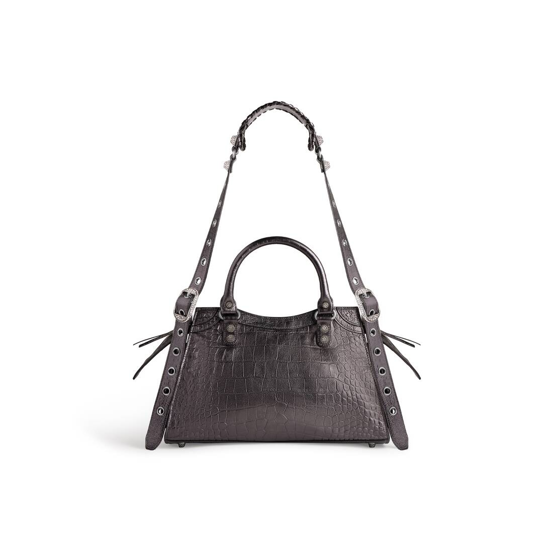 Women's Neo Cagole City Small Handbag Crocodile Embossed With Rhinestones in Grey - 4