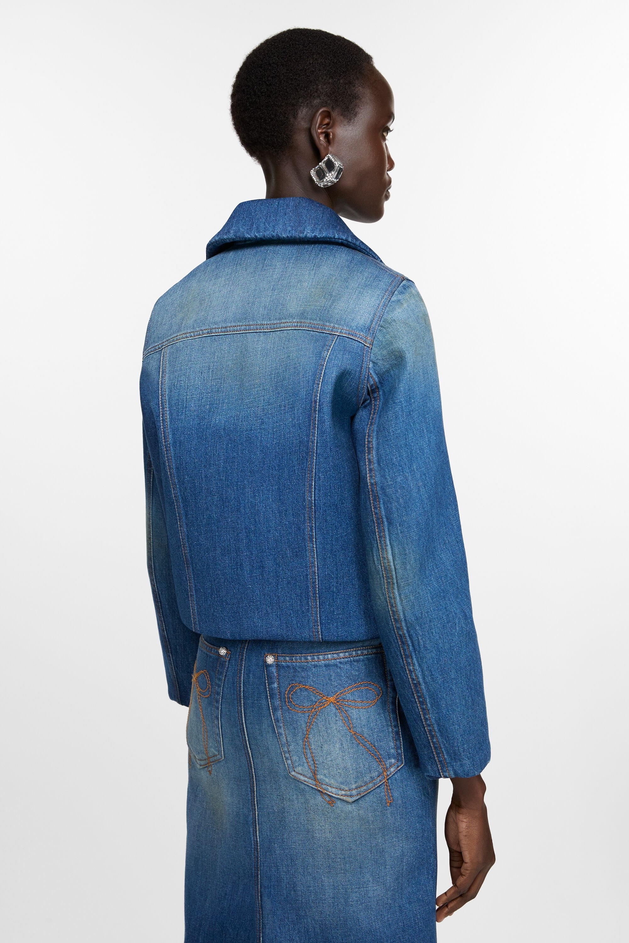 Bonded denim jacket - Mid Blue - 4