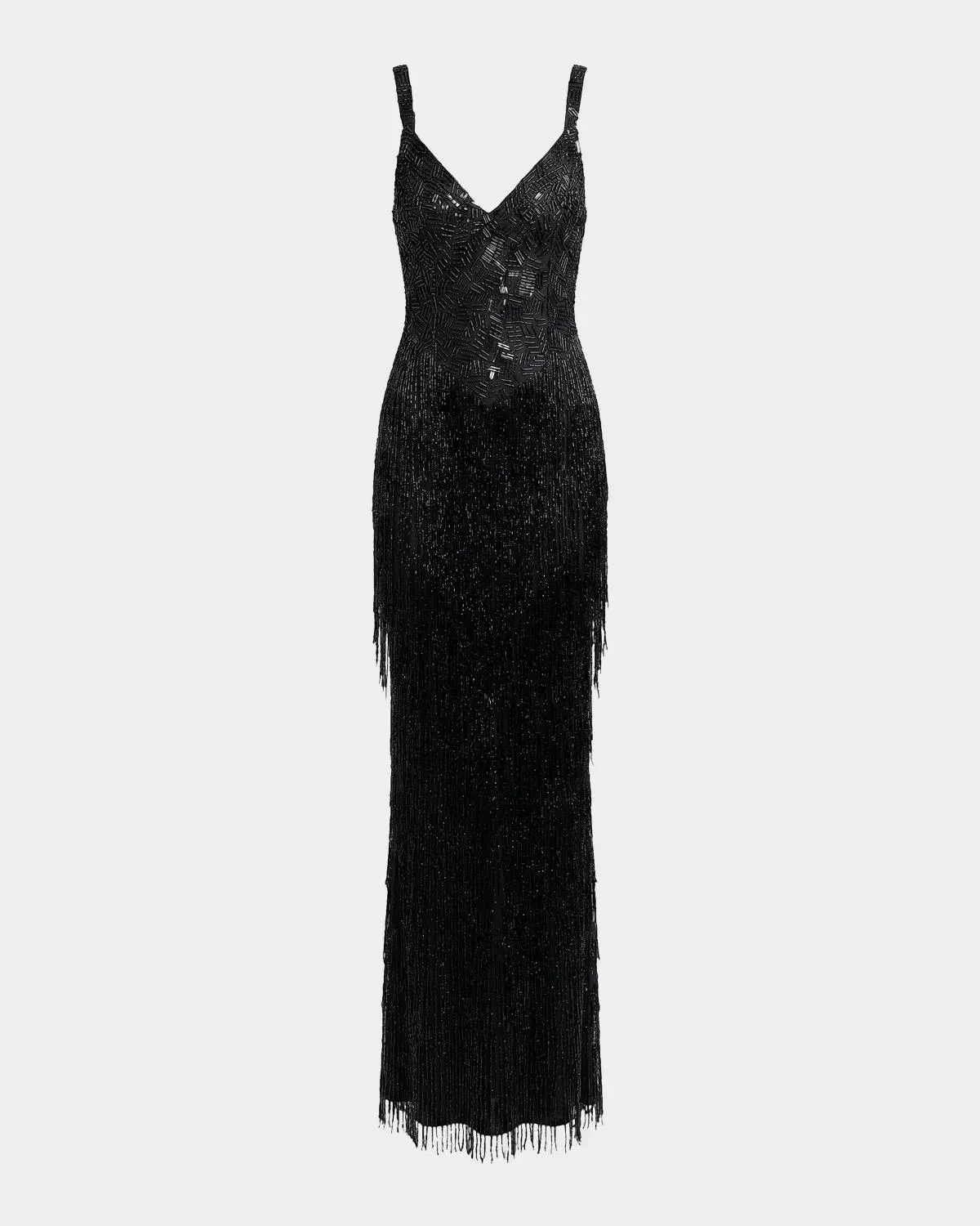 Beaded Fringe Column Gown - 1