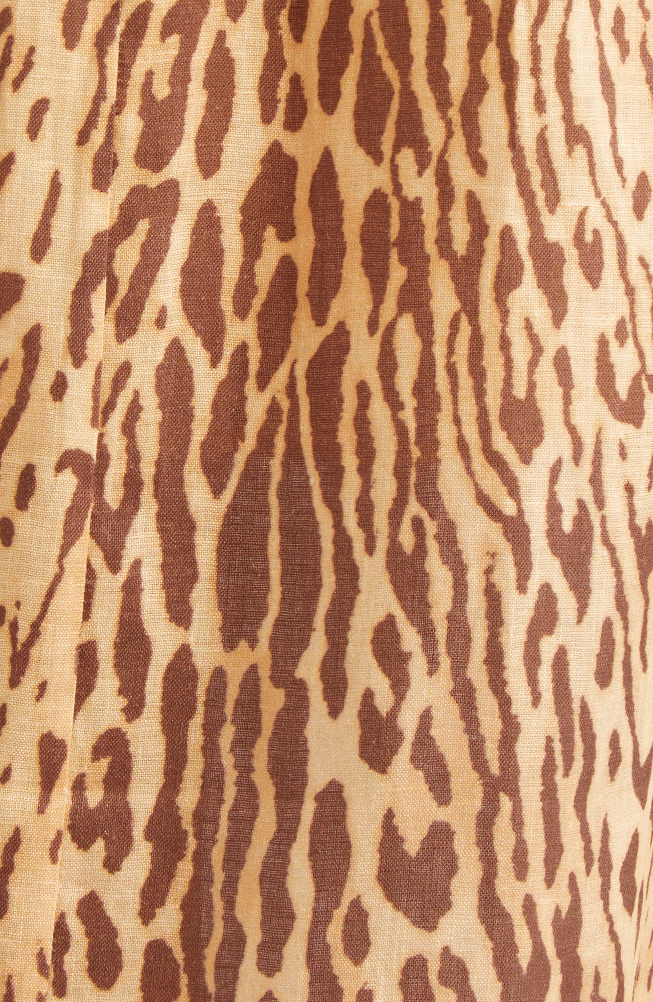 Zimmermann Cascadian Leopard Print Long Sleeve Linen Midi Dress in Tan Leopard at Nordstrom - 6