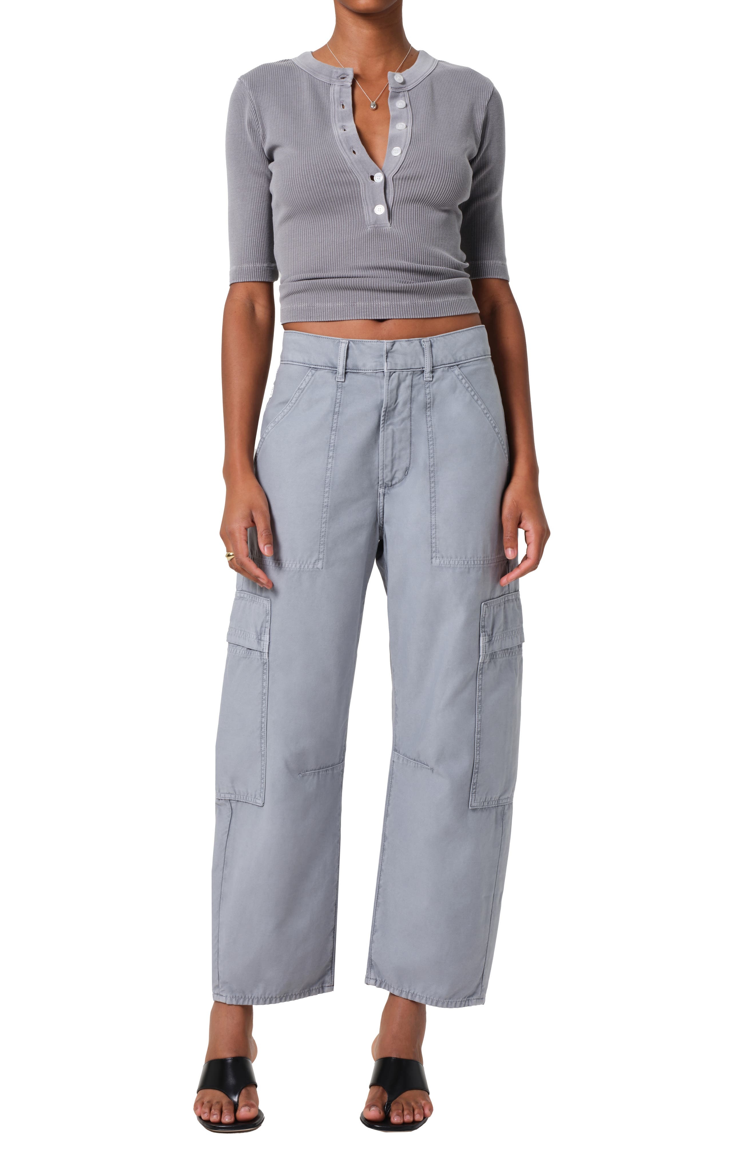 Citizens of Humanity Marcelle Low Rise Barrel Cargo Pants in Hematite (Blue) at Nordstrom - 5