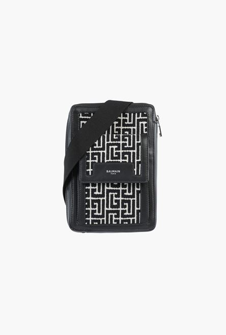 Bicolor jacquard bag with black leather panels - 1