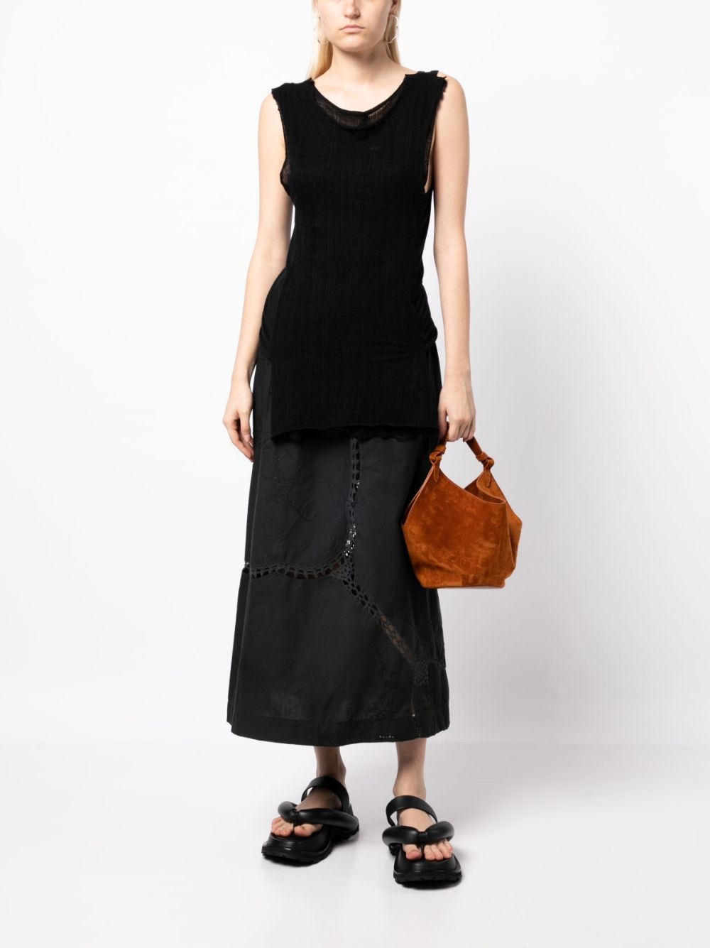 embroidered-detail cotton long skirt - 2