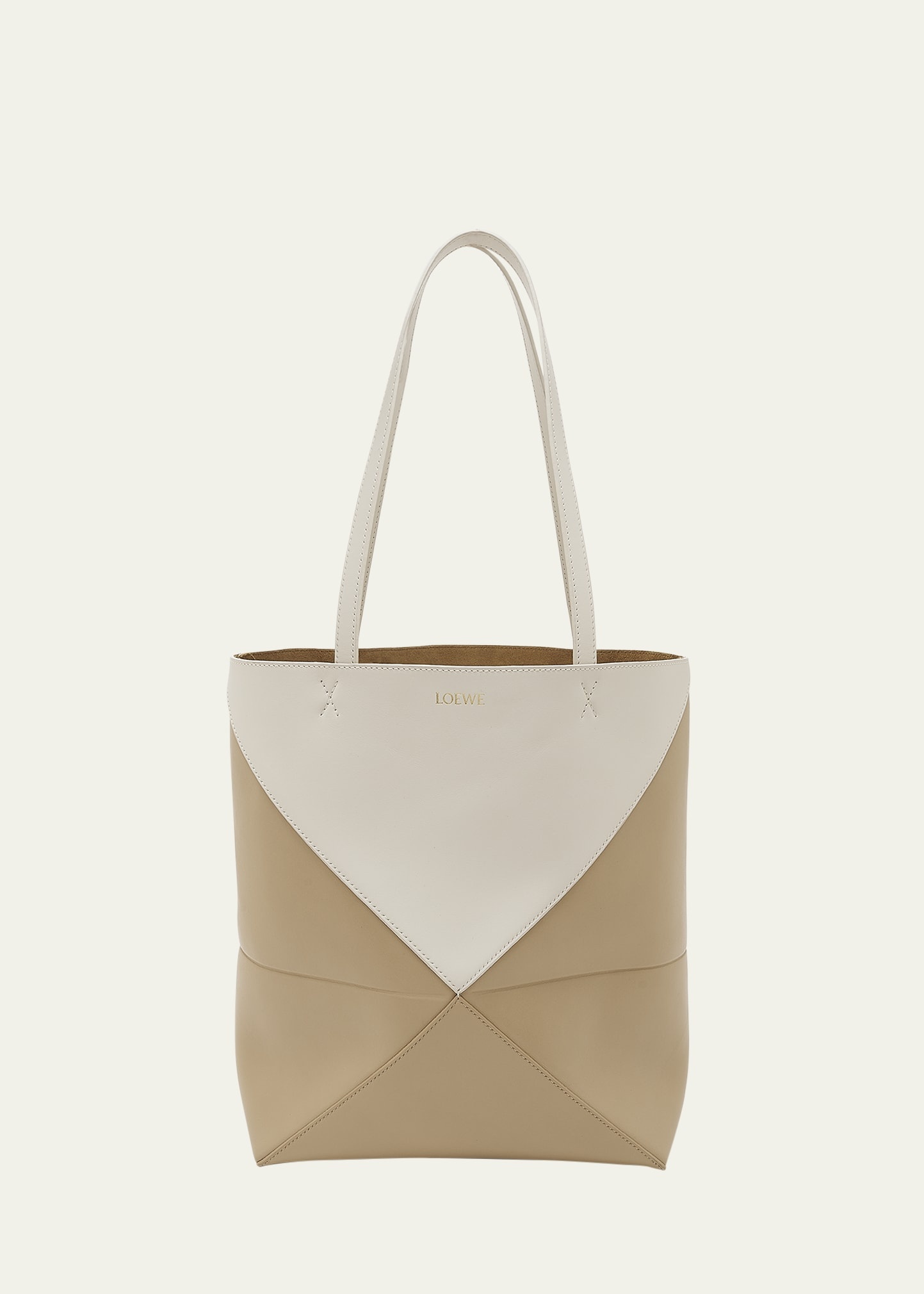 Puzzle Fold Medium Tote Bag in Shiny Bicolor Leather - 1