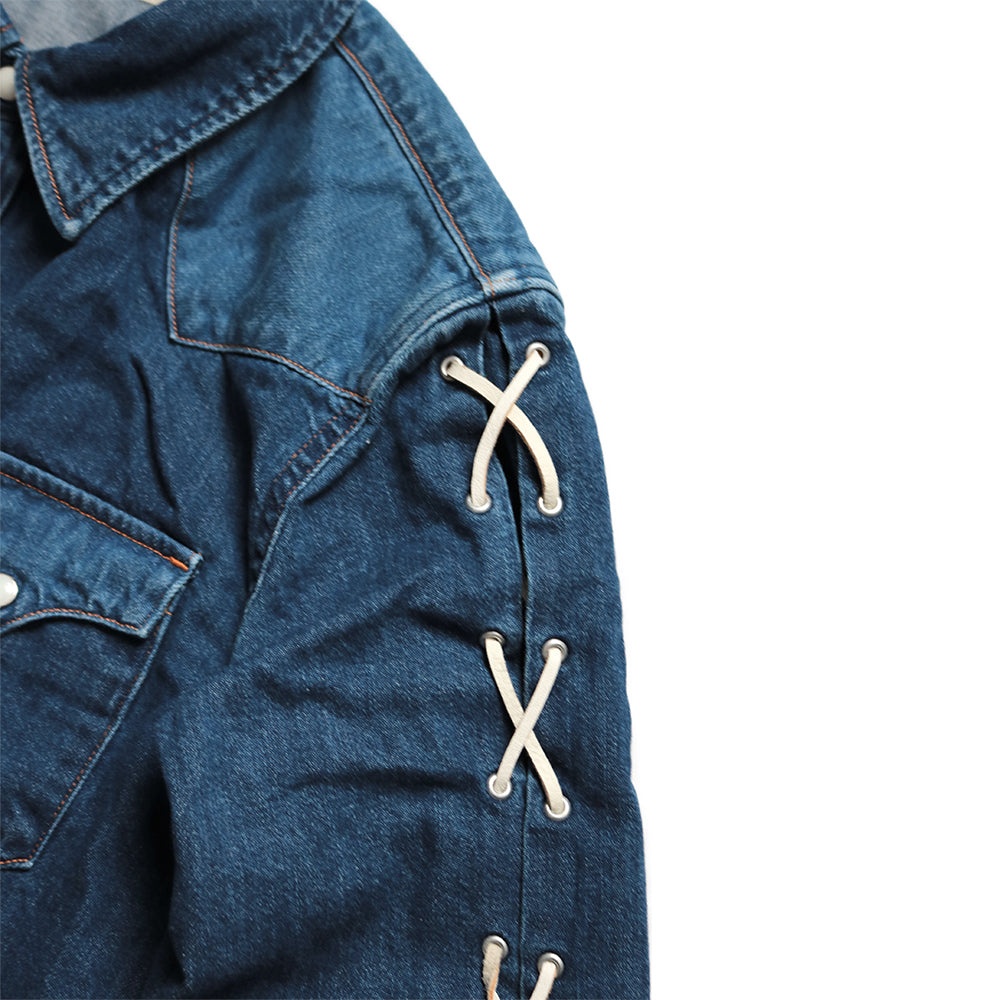 8oz DENIM LACE-UP WESTERN DRESS - INDIGO - 6