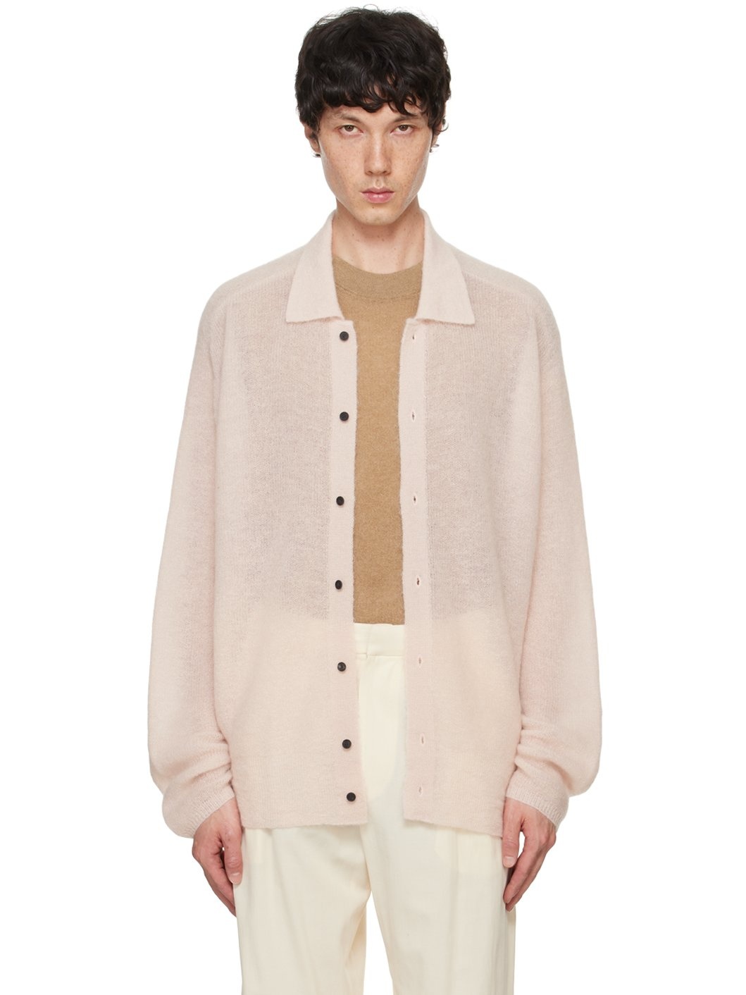 Pink Super Kid Mohair Cardigan - 1