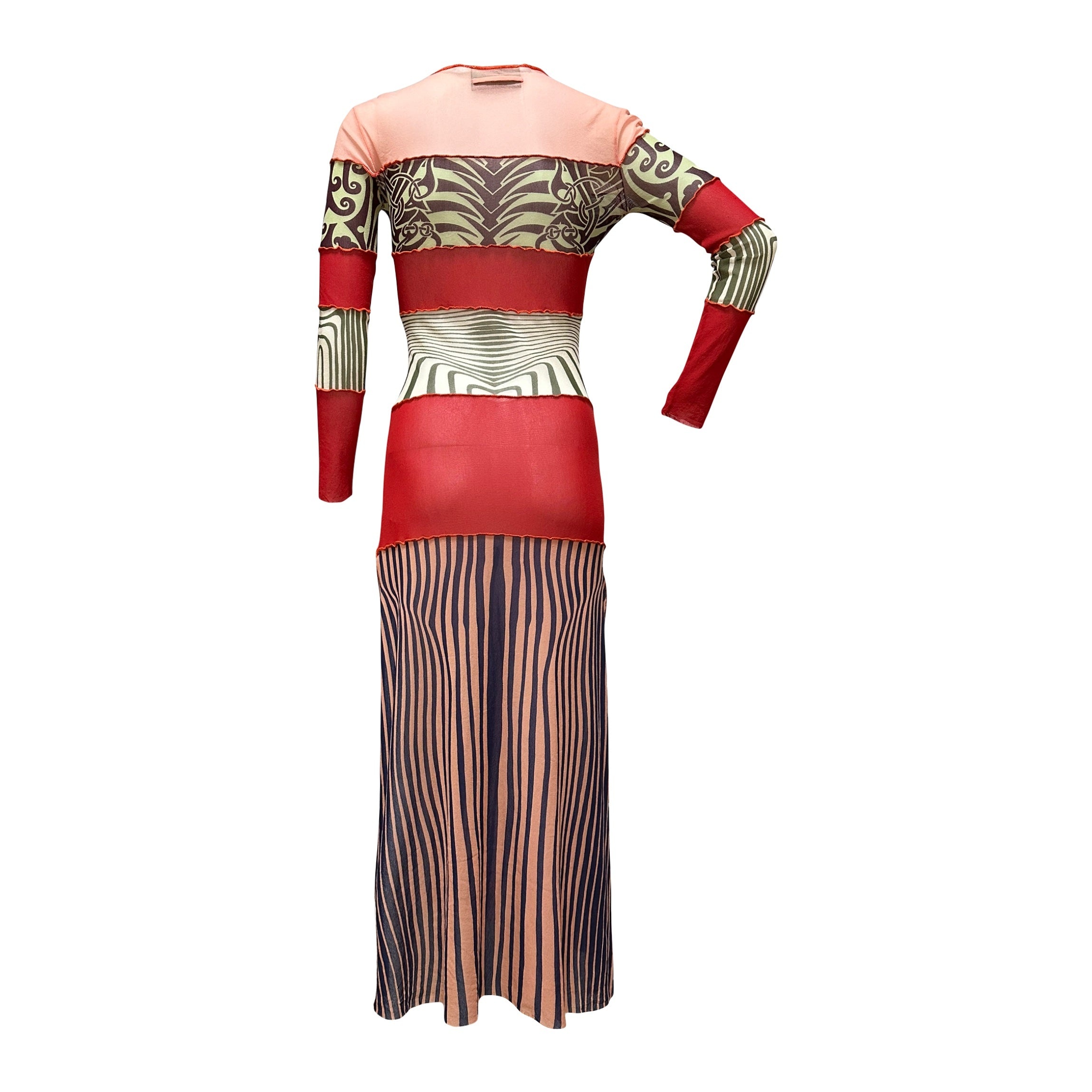 JEAN PAUL GAULTIER Spring Summer 1996 Cyberbaba Mesh Patchwork Optical Illusion Long Dress - 2