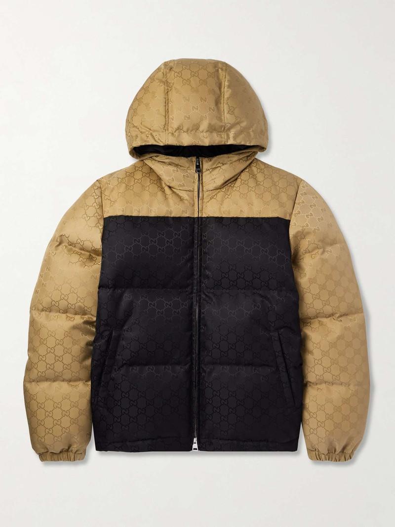 Two-Tone Quilted Logo-Jacquard Canvas Hooded Down Jacket 1