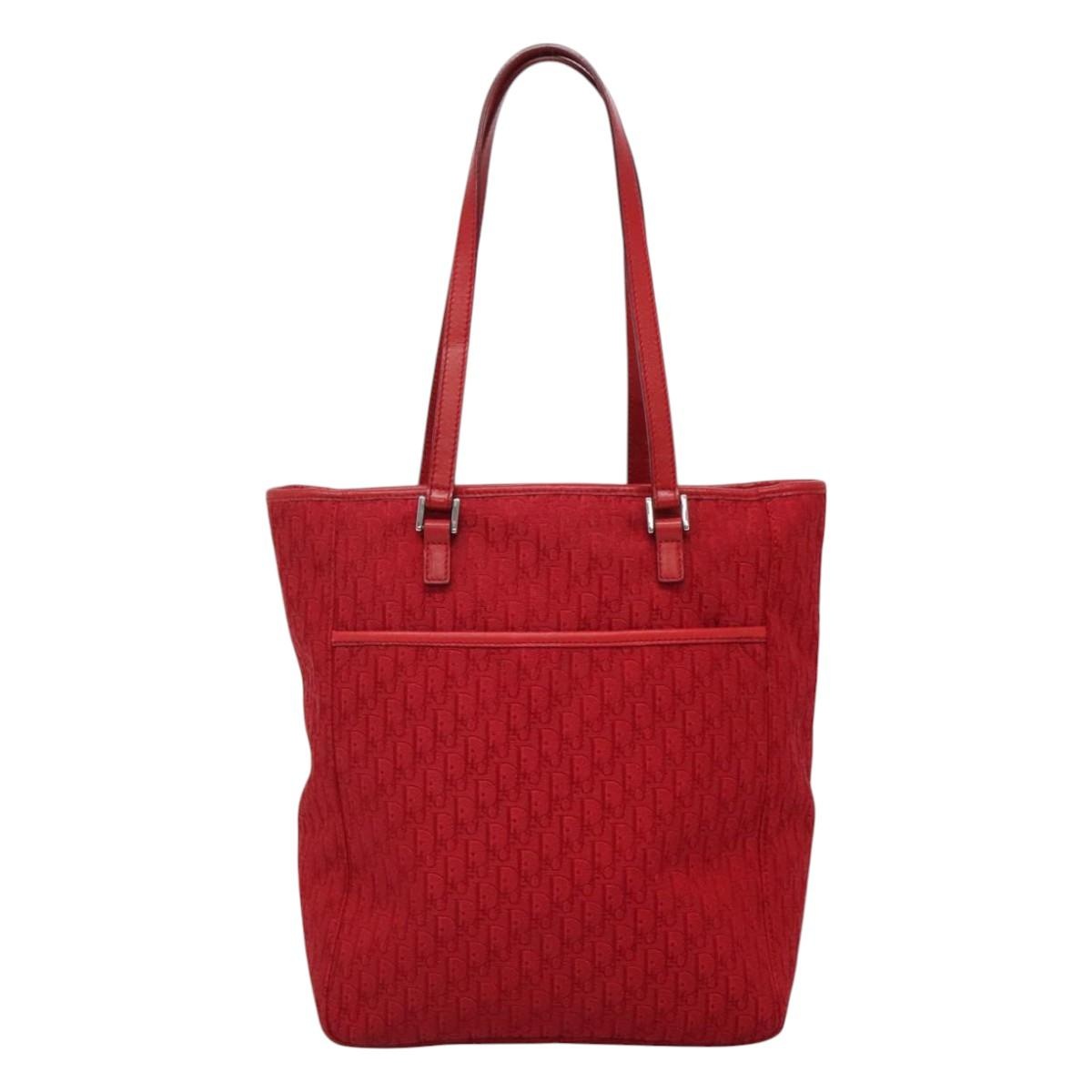 DIOR Trotter Canvas Hand Bag Red Silver - 13