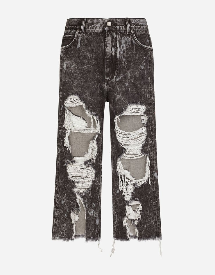 Loose gray wash jeans with maxi-rips - 3