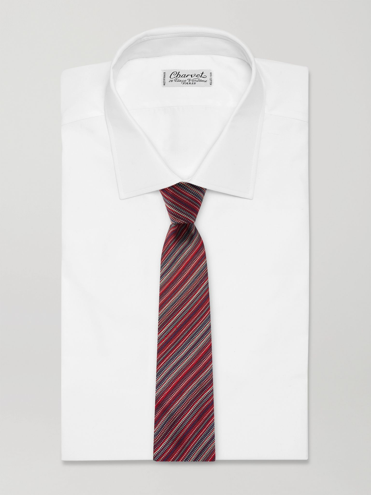 7cm Striped Silk-Jacquard Tie Red - 2