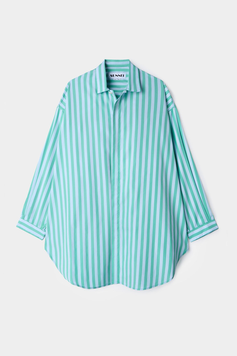 SUNNEI MEGA OVER SHIRT / green & azure stripes outlook