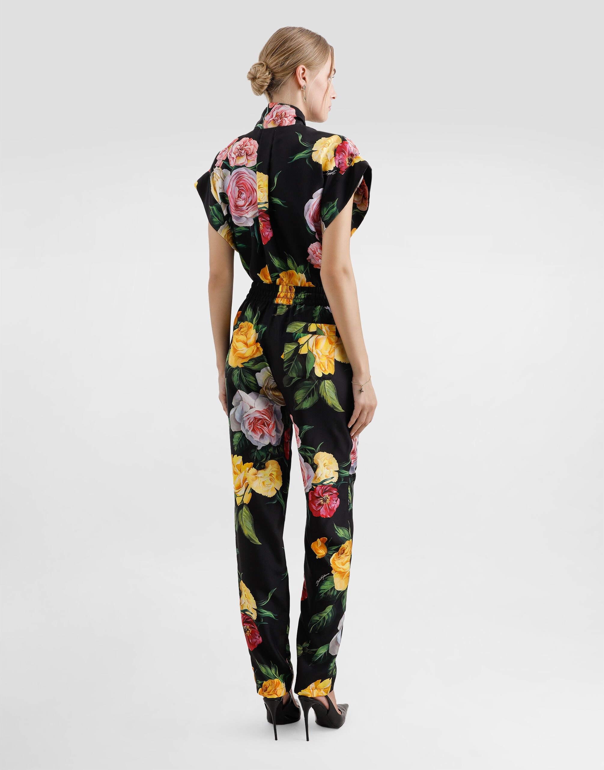 Silk habotai shirt with peony and rose print - 3