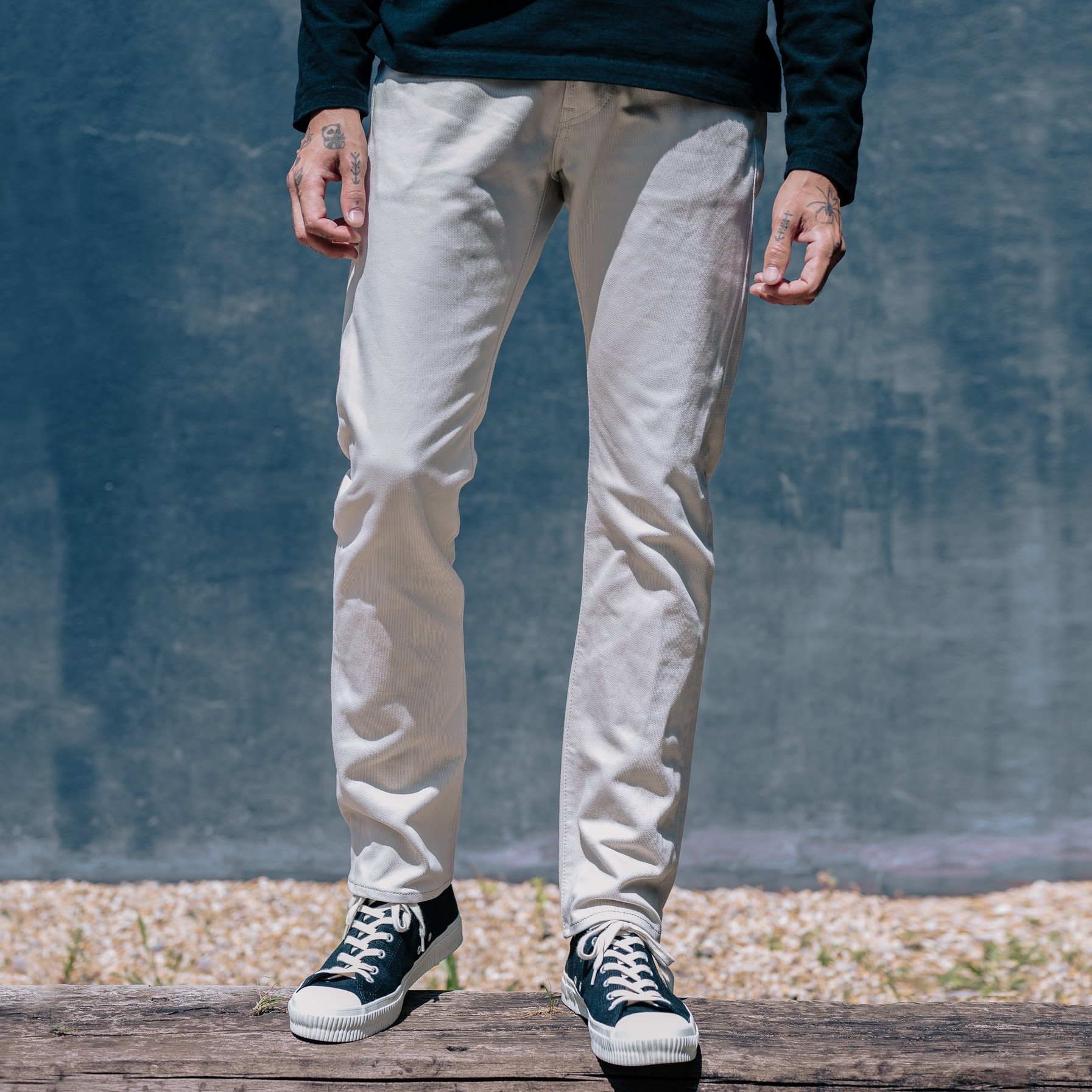 IH-555-PIQ 14oz Cotton Piqué Super Slim Cut Jeans - Ecru - 4