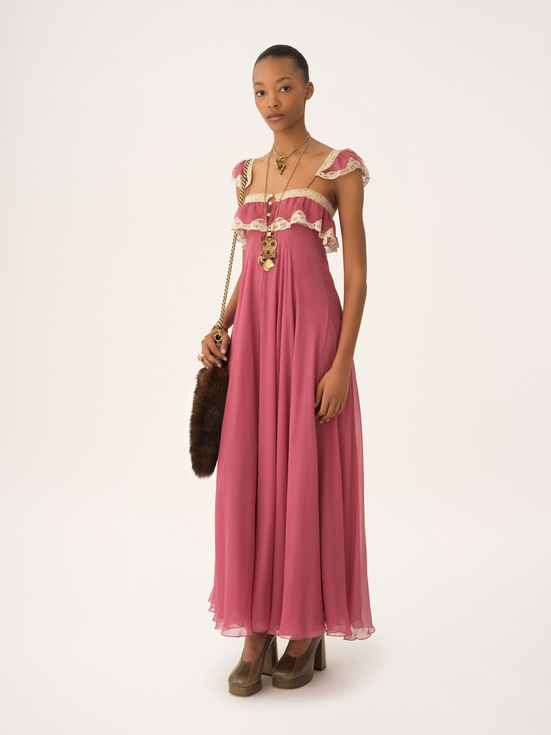 Chloé FLUID LONG DRESS IN SILK MOUSSELINE & LACE outlook
