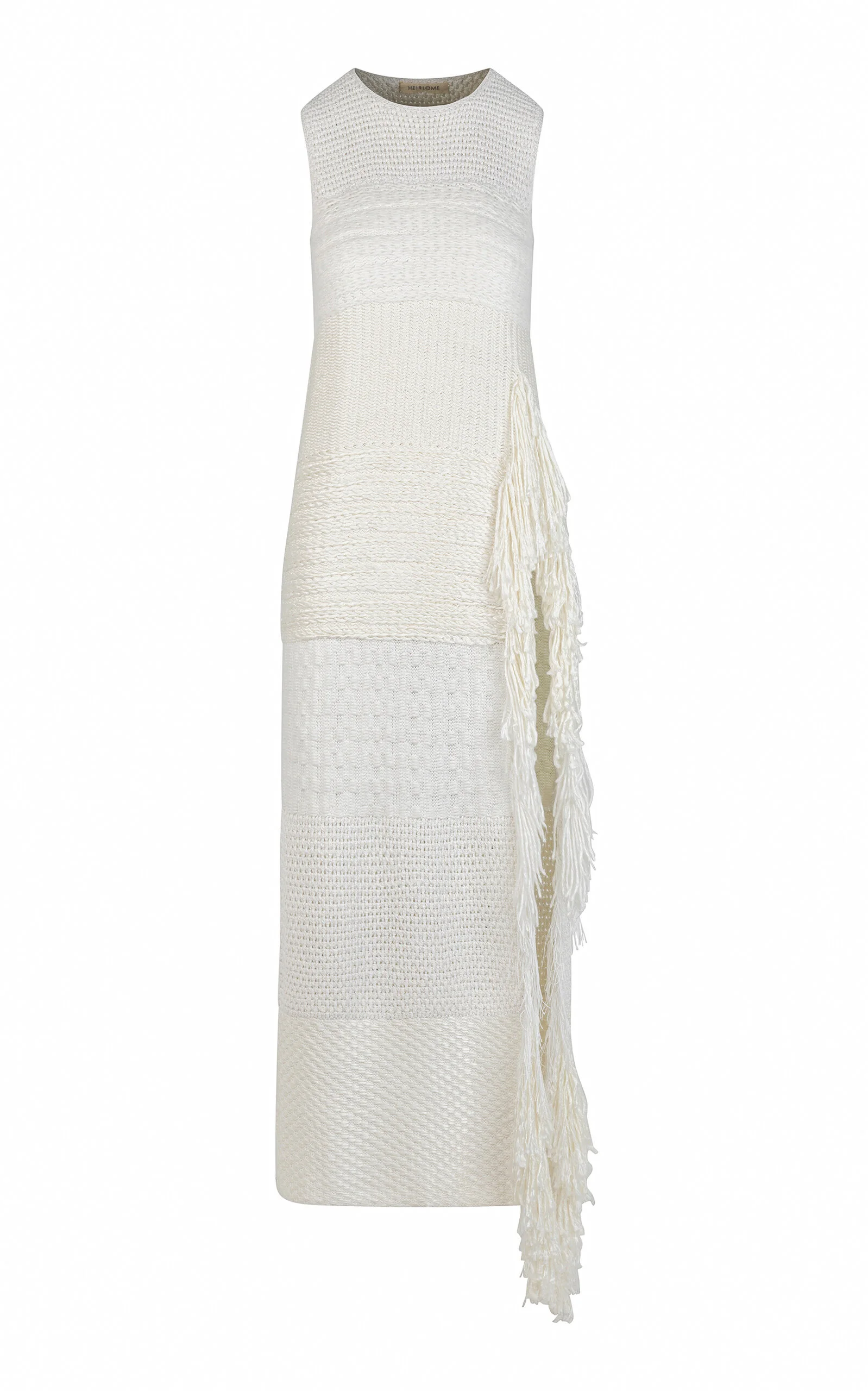 Selena Fringed Knit Silk Maxi Tunic Dress ivory - 1