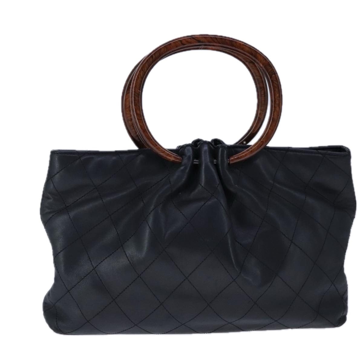 CHANEL Matelasse Bamboo Hand Bag Lamb Skin Black Gold CC - 13
