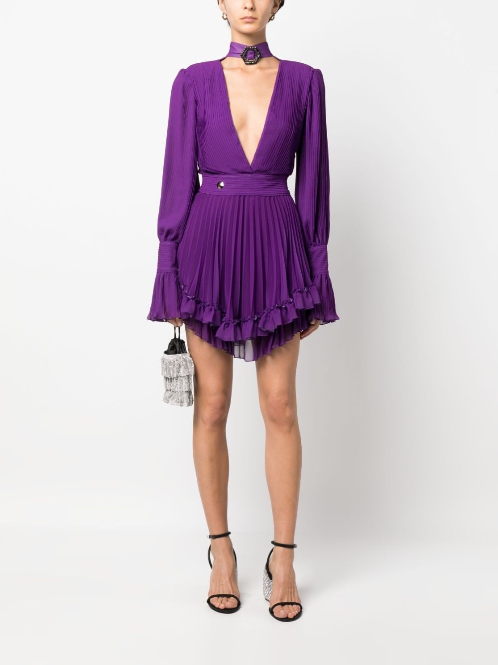 plunging V-neck pleated dress - 2