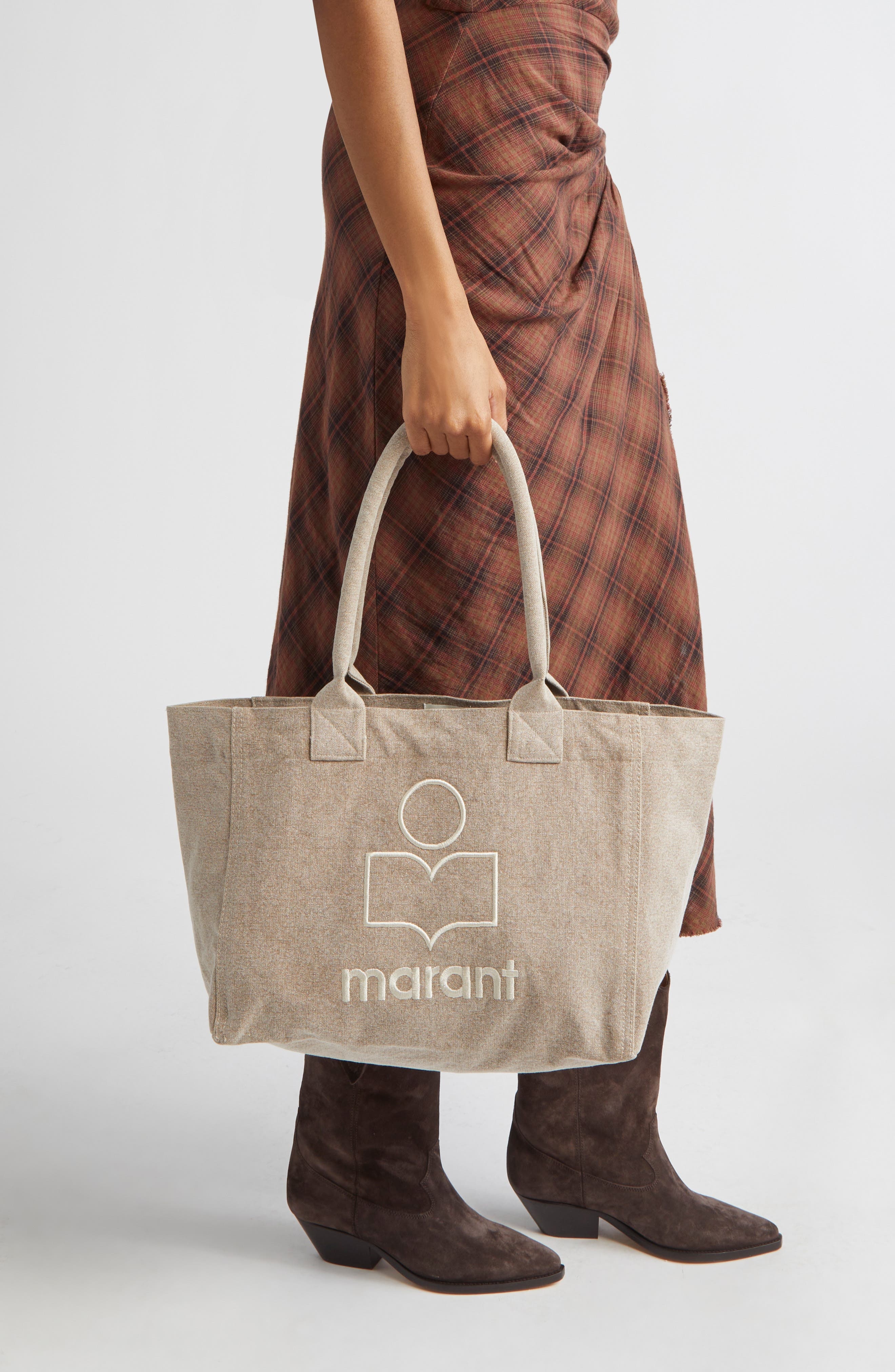 Isabel Marant Yenky Zipped Embroidered Logo Canvas Tote in Beige at Nordstrom - 3