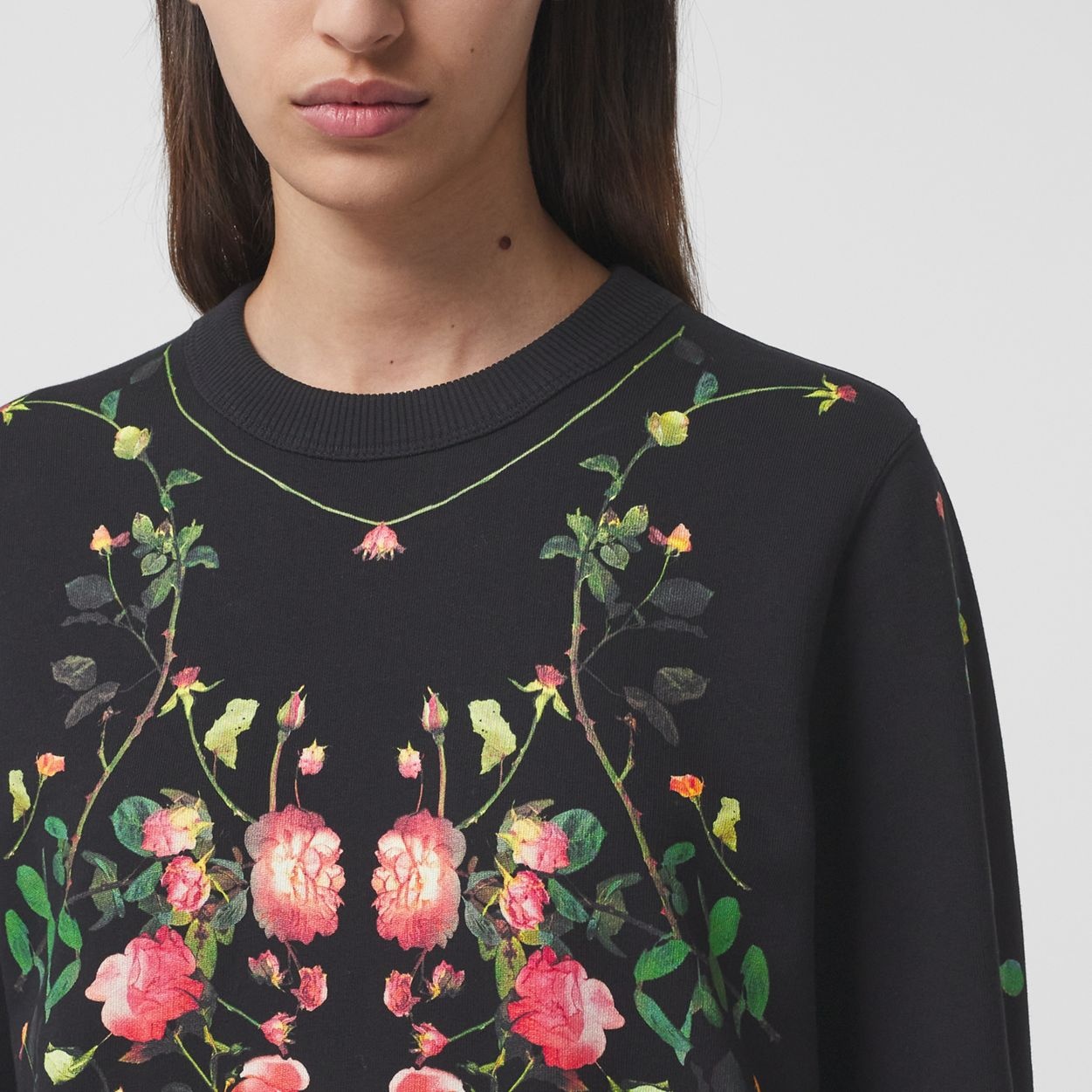 Rose Print Cotton Oversized Sweatshirt - 3