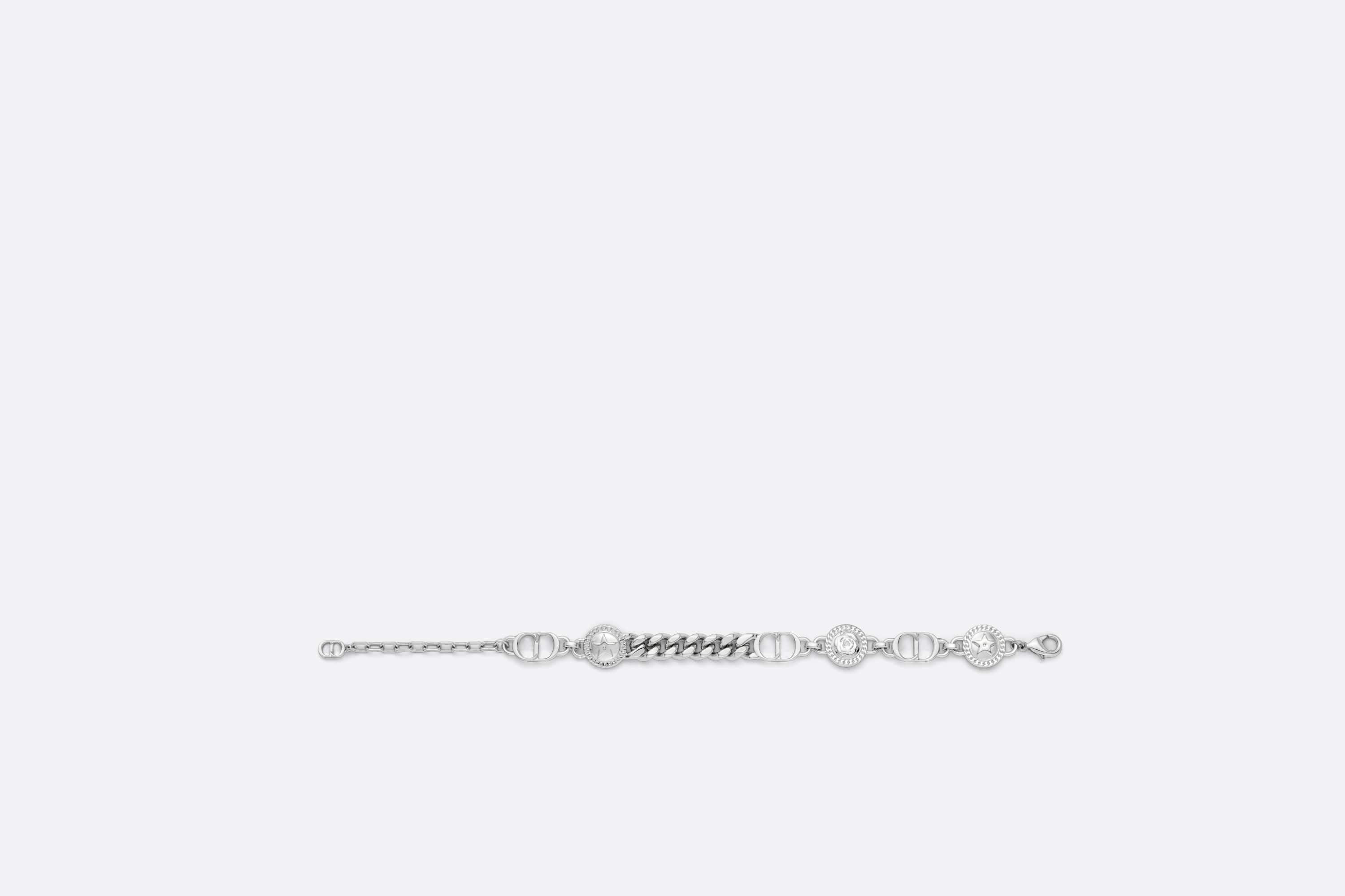 CD Icon Thin Chain Link Bracelet Silver-Finish Brass