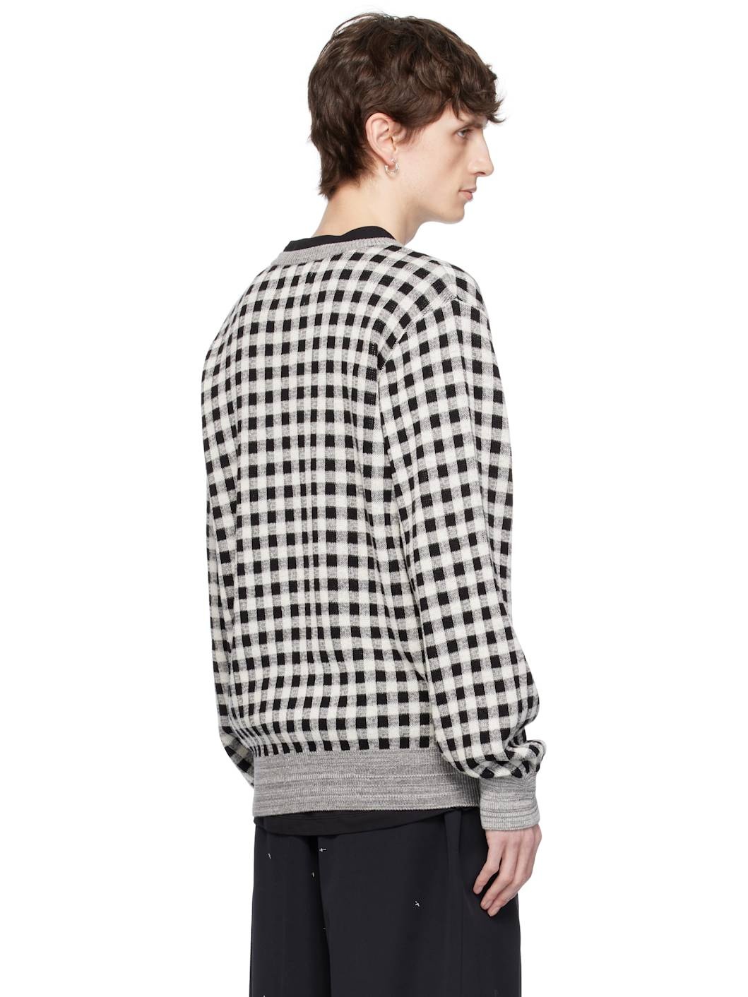 Gray & Off-White Regular Fit Jacquard Crew Neck Sweater - 3
