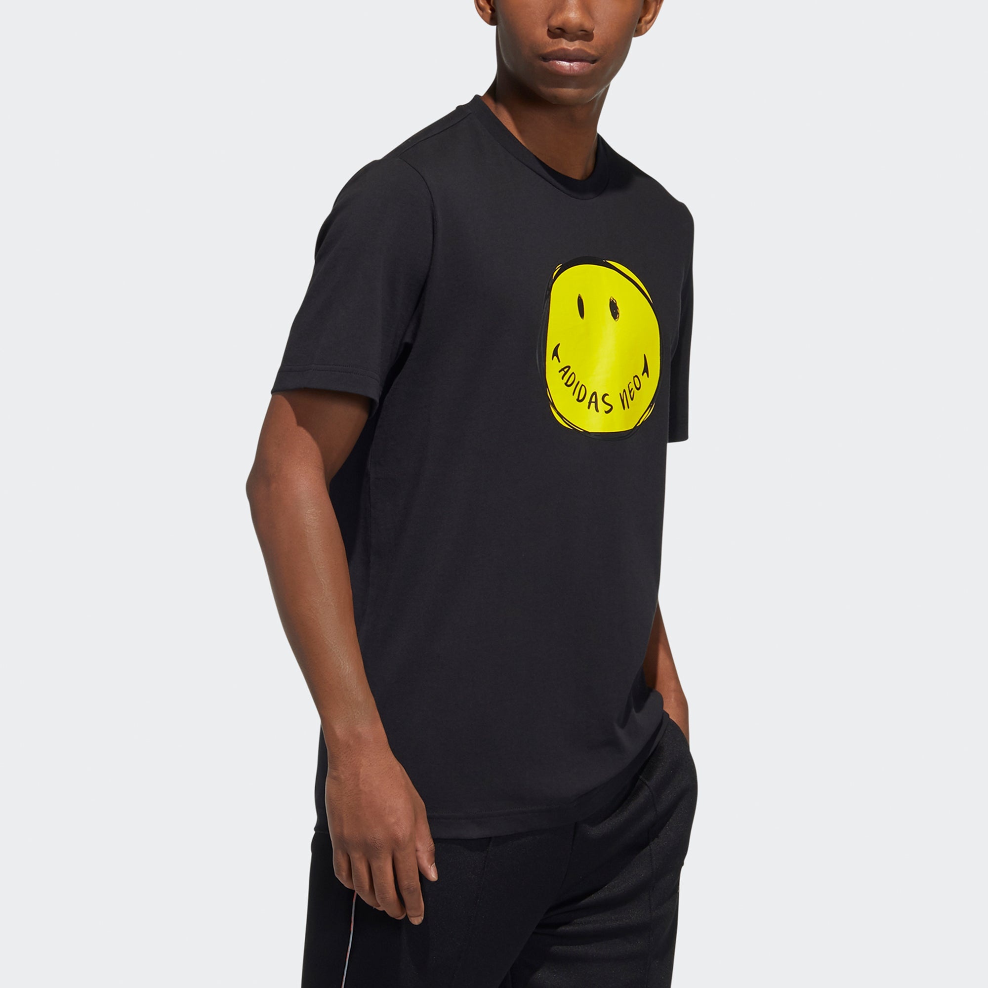adidas neo M Smly Tee 1 Smiling Face Printing Sports Round Neck Short Sleeve Black H62013 - 4