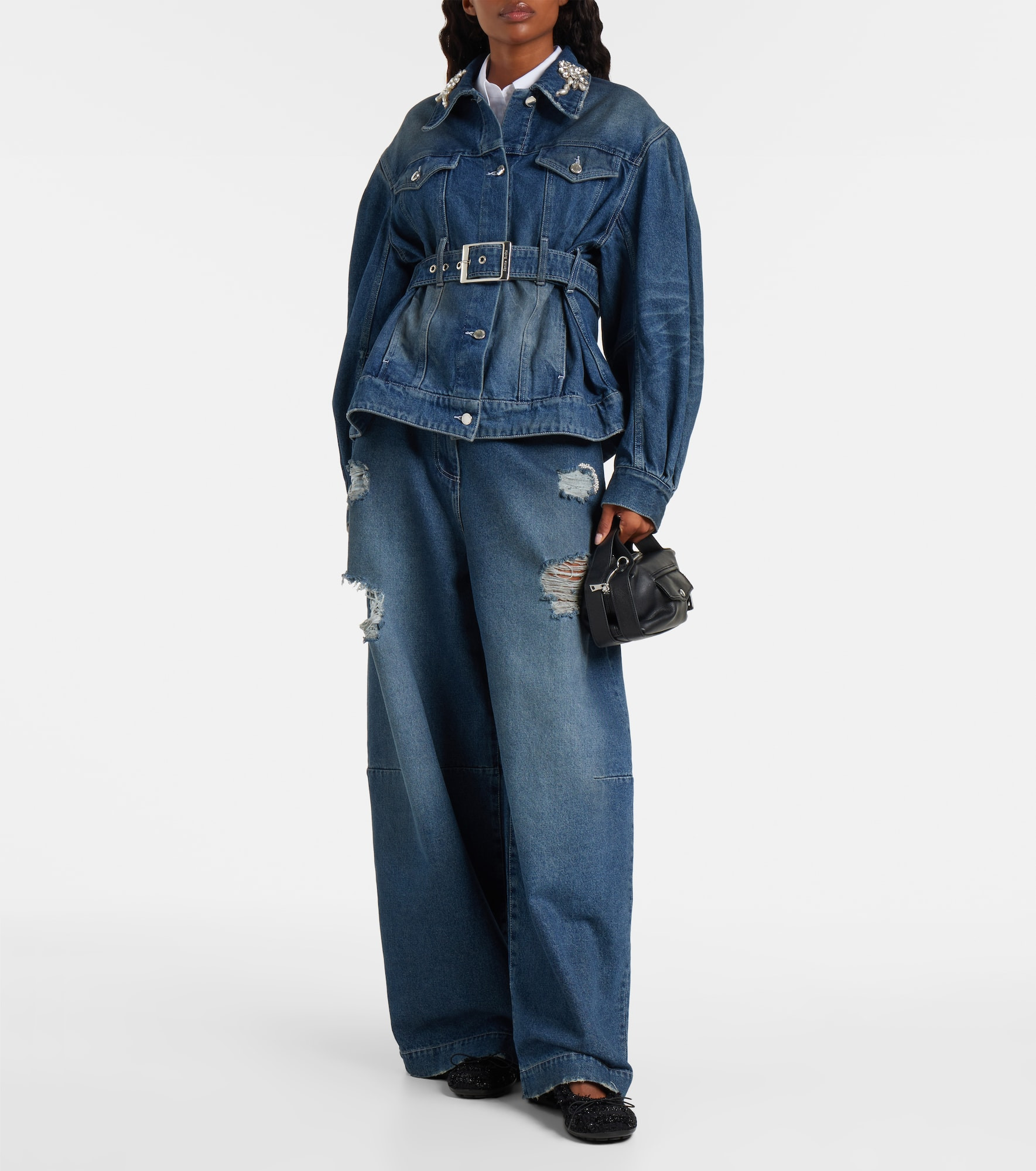 Distressed high-rise wide-leg jeans - 2