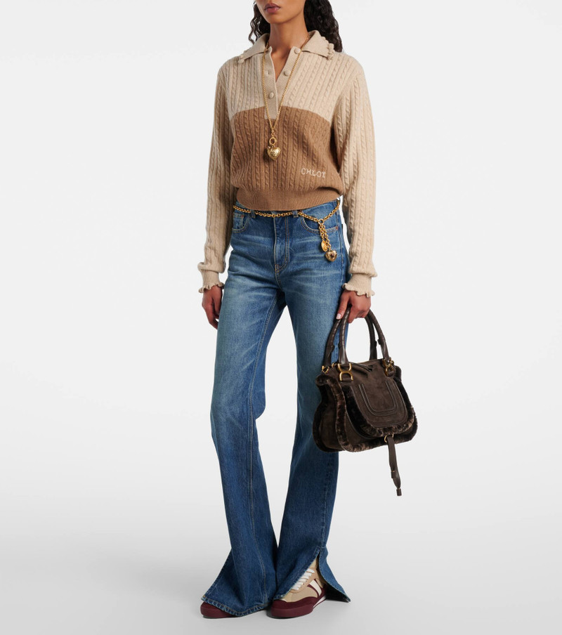 Chloé Marcie Small shearling-trimmed suede tote bag outlook