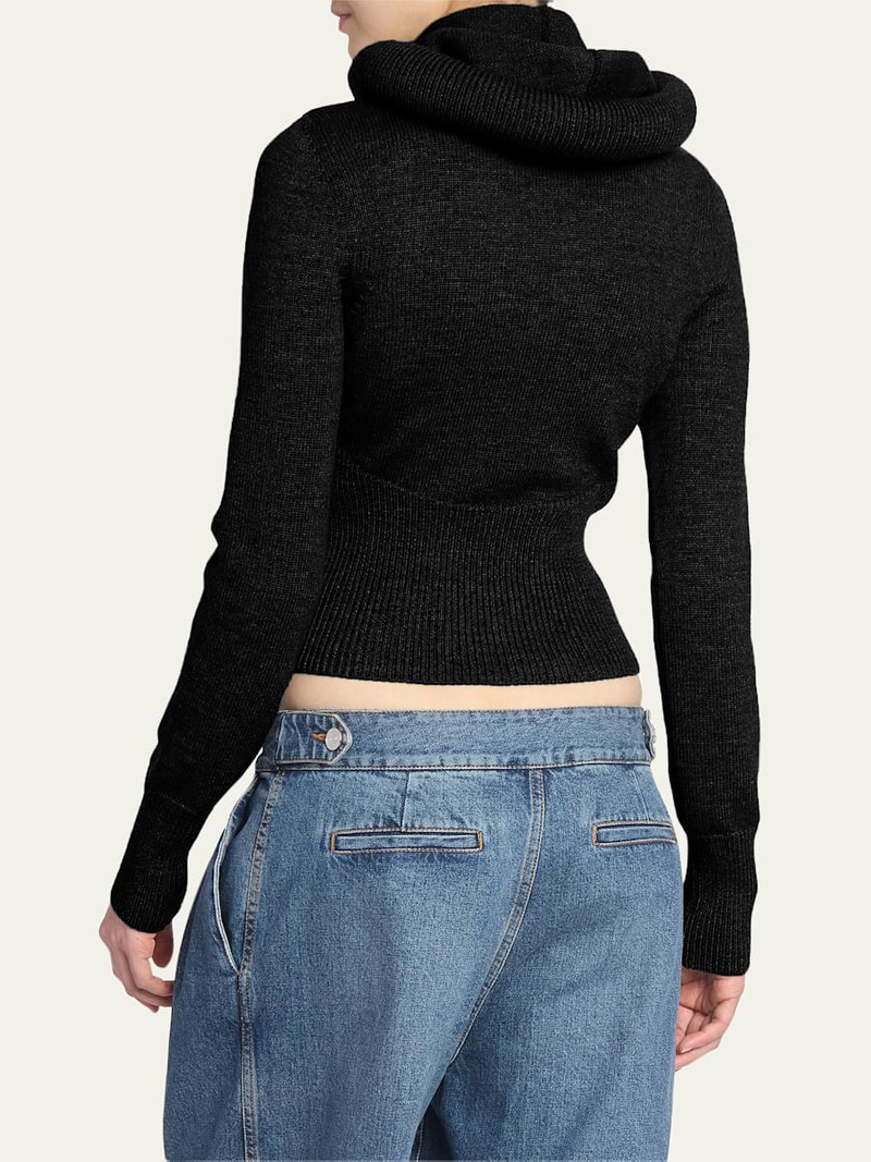 Sculptural Hooded Rib-Knit Sweater 3