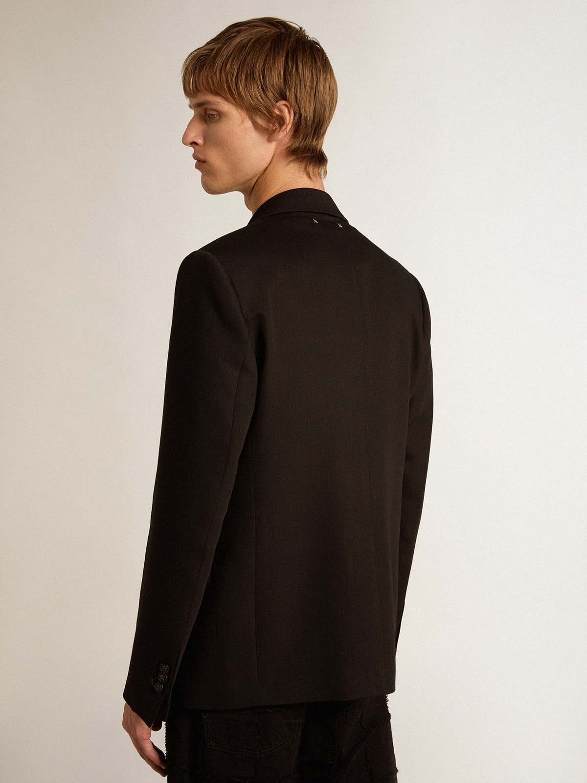Black wool and viscose blend single-breasted blazer - 4