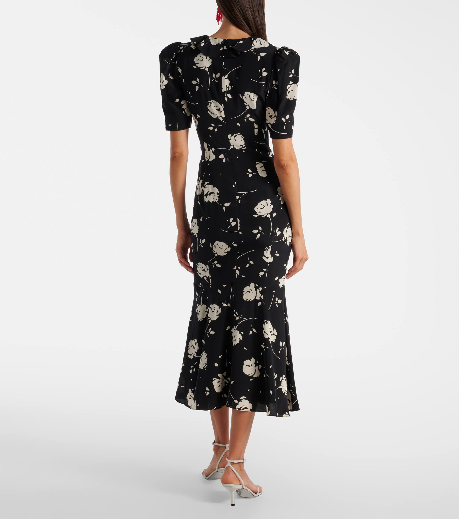 Floral printed silk midi dress - 3