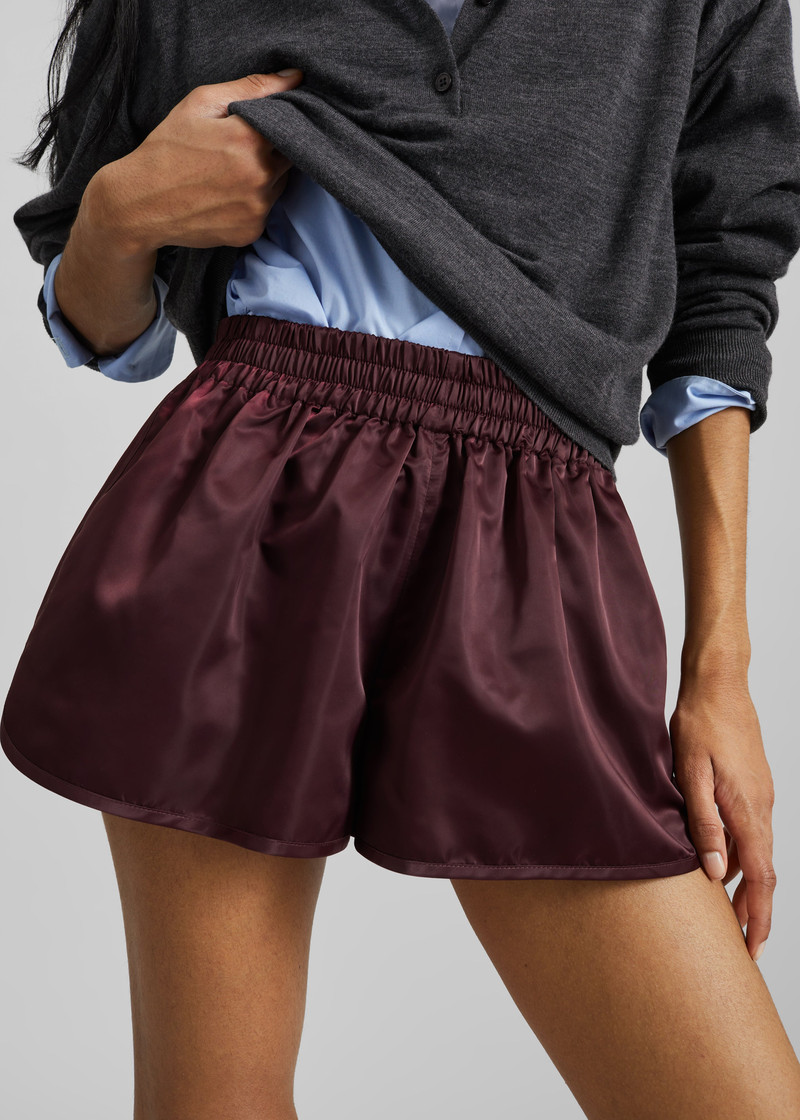 Zafra Satin Mini Shorts - Dark Plum 3