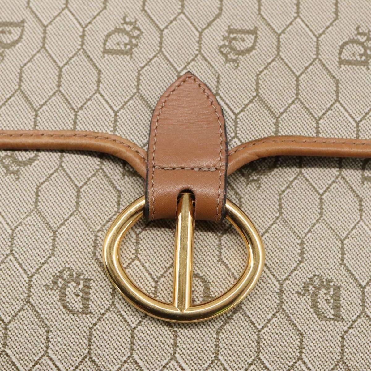 DIOR Honeycomb Canvas Hand Bag Leather Beige Gold - 16