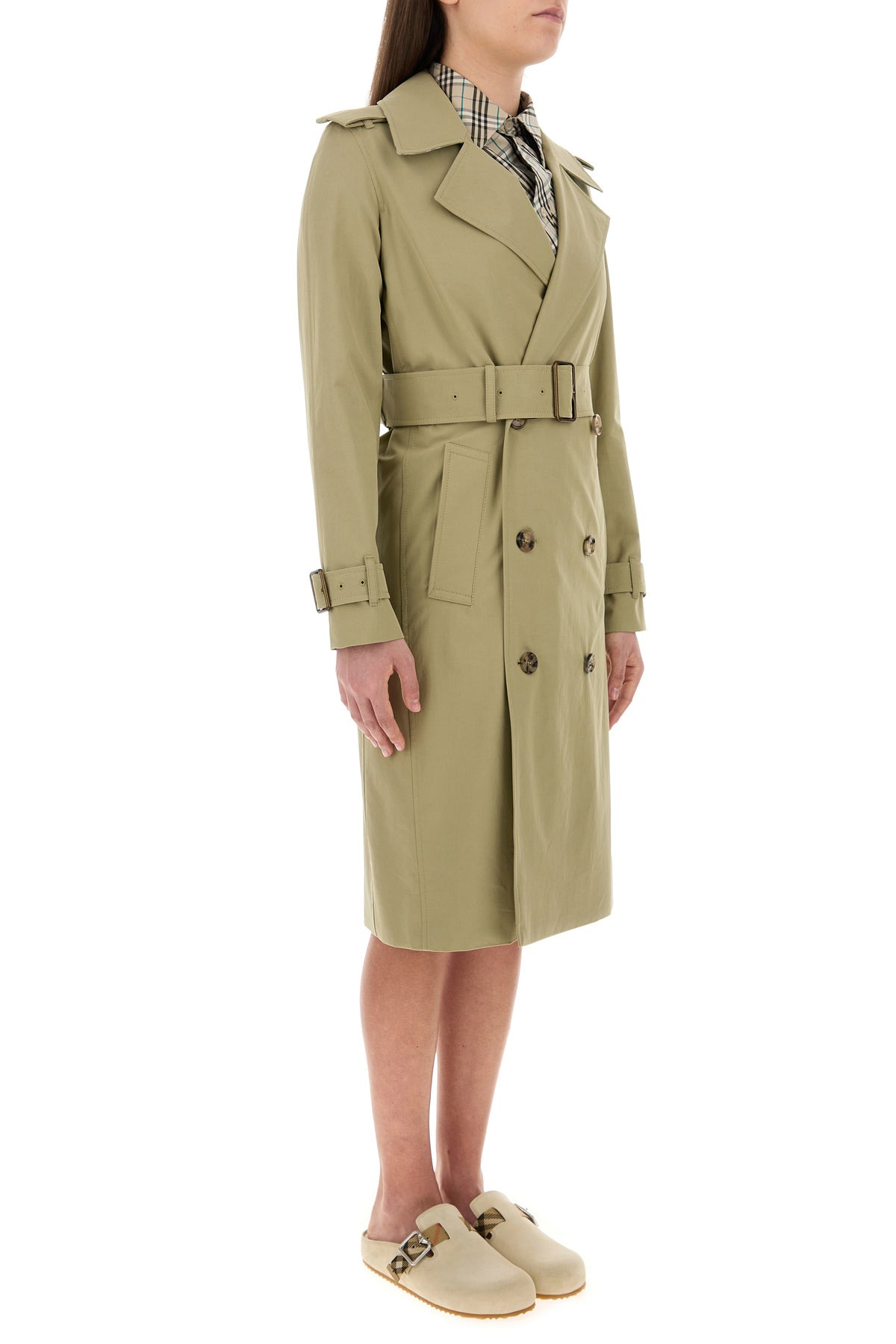 Sage green gabardine trench coat - 3