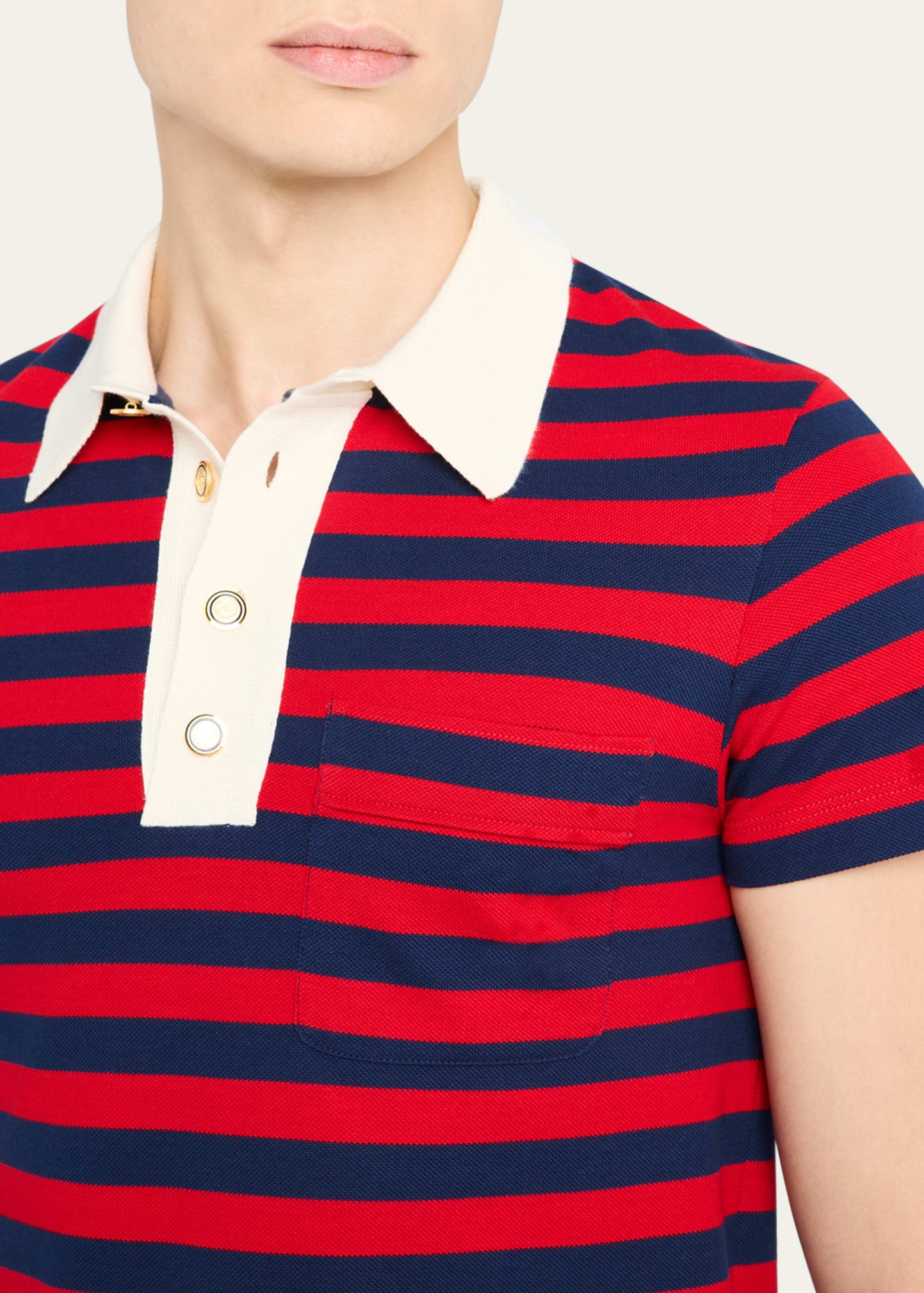 Men's Stripe Cotton Pique Polo Shirt - 5