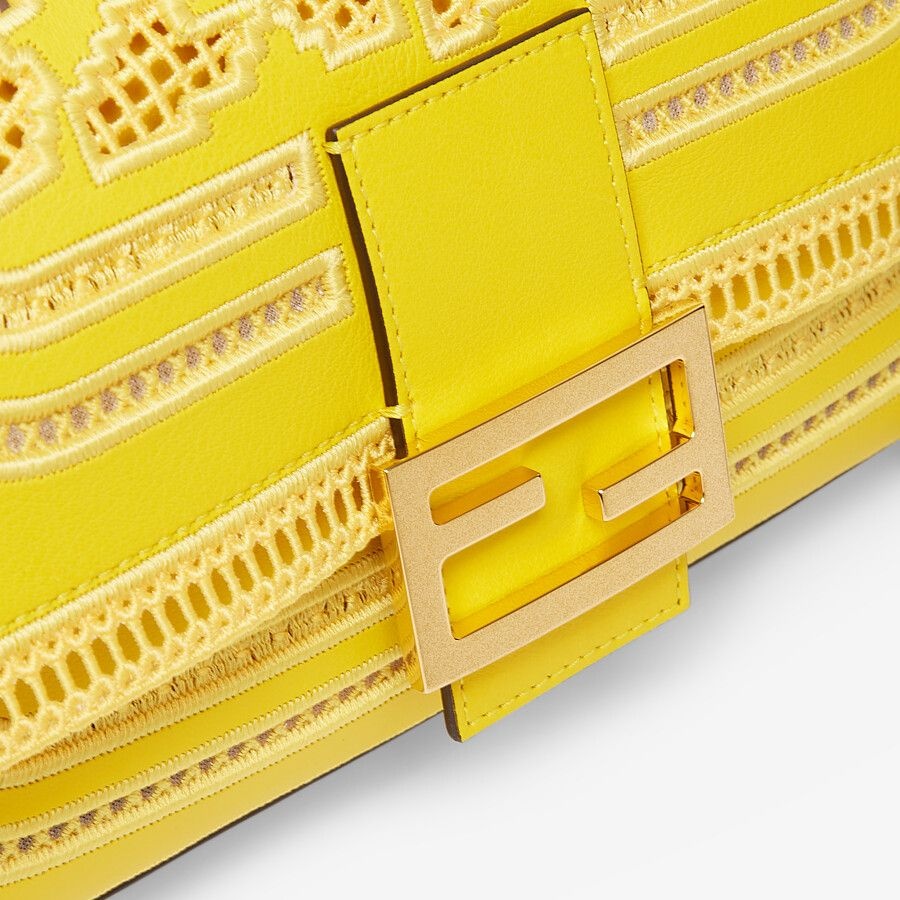 Embroidered yellow leather bag 5