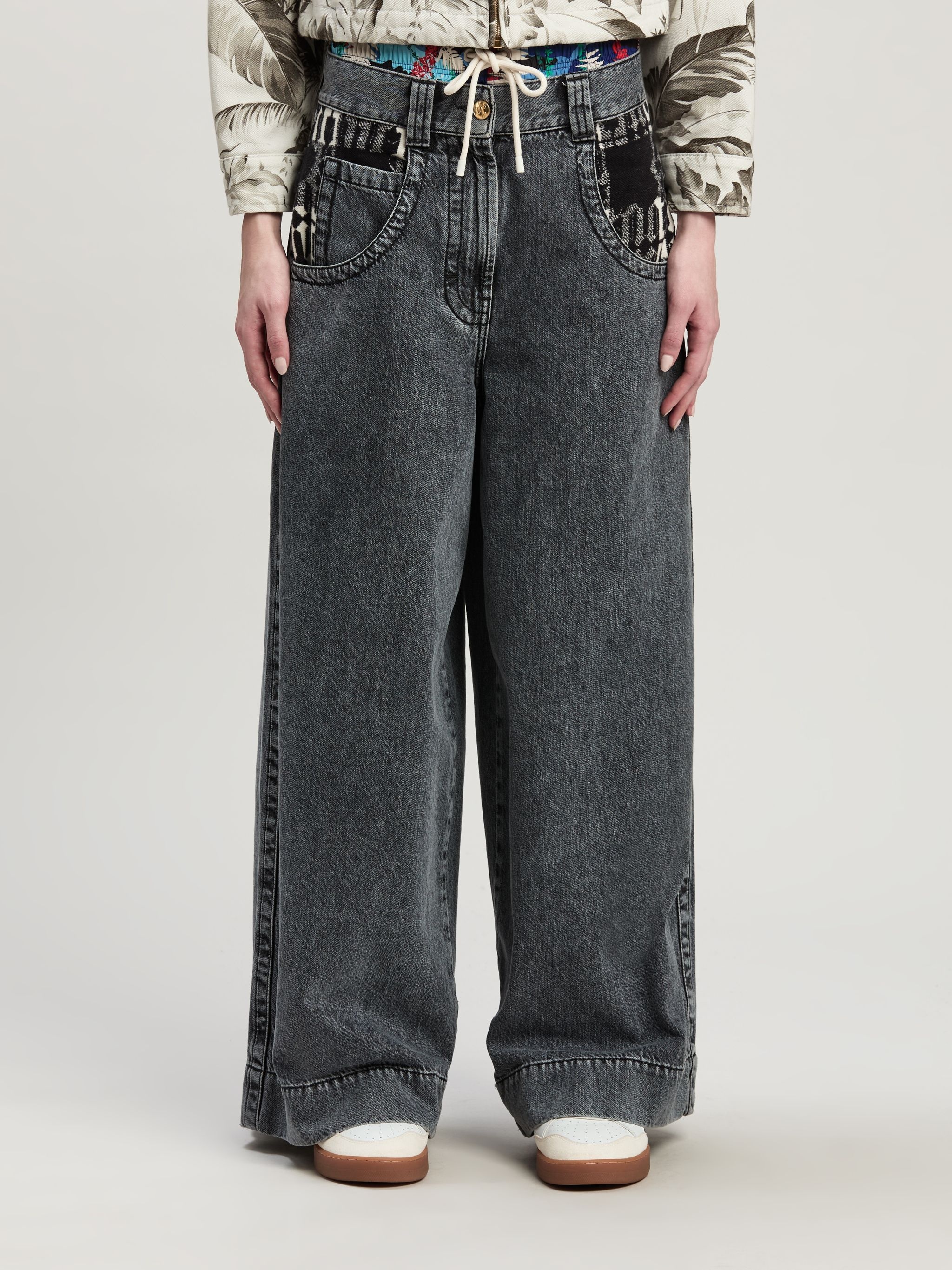 Jeans Wide Leg Monogram checked insert - 3