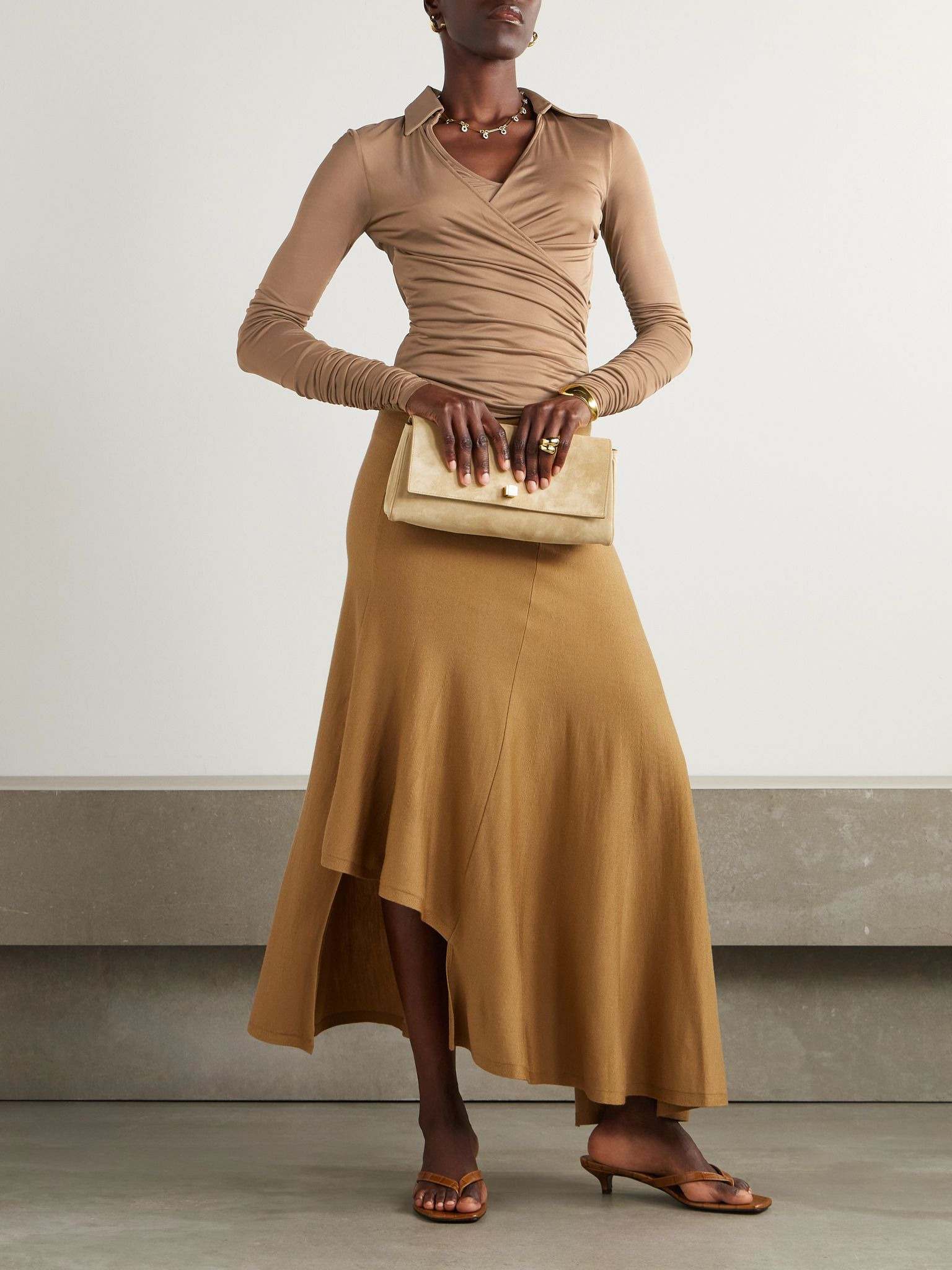 Aiello stretch-jersey wrap blouse Brown - 2