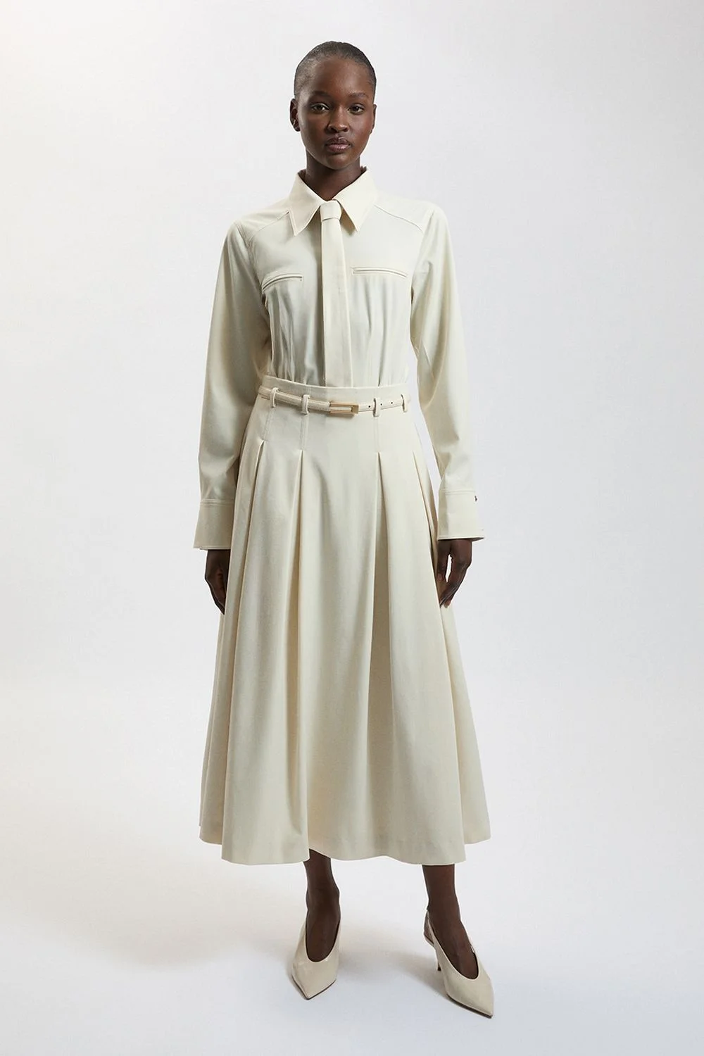 Tailored Belted Full Midi Skirt - 1